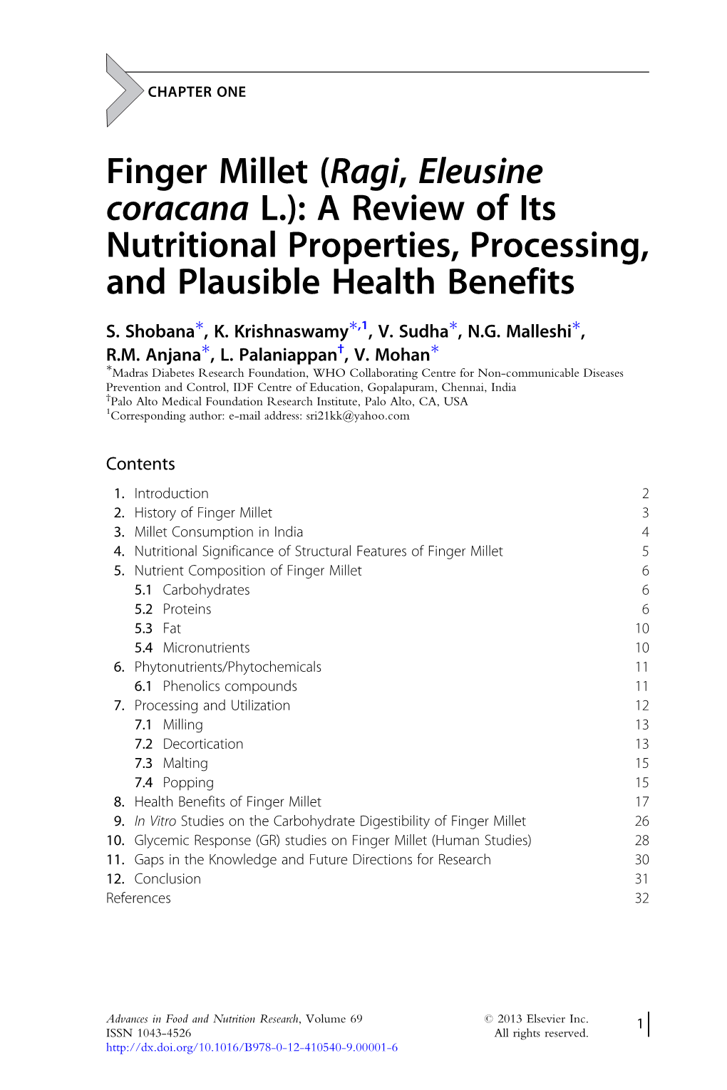 Finger Millet (Ragi, Eleusine Coracana L.): a Review of Its Nutritional Properties, Processing, and Plausible Health Benefits