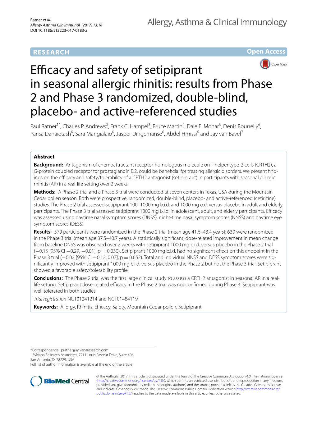 Efficacy and Safety of Setipiprant in Seasonal Allergic