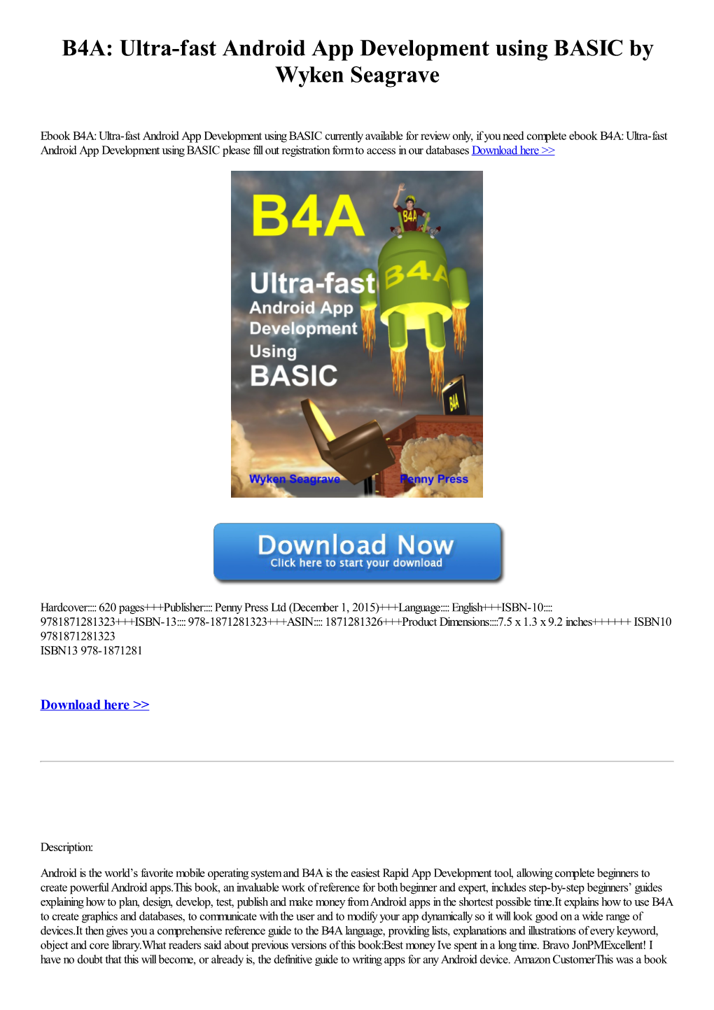 B4A: Ultra-Fast Android App Development Using BASIC by Wyken Seagrave