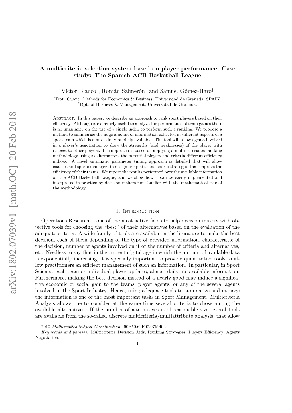 Arxiv:1802.07039V1 [Math.OC]