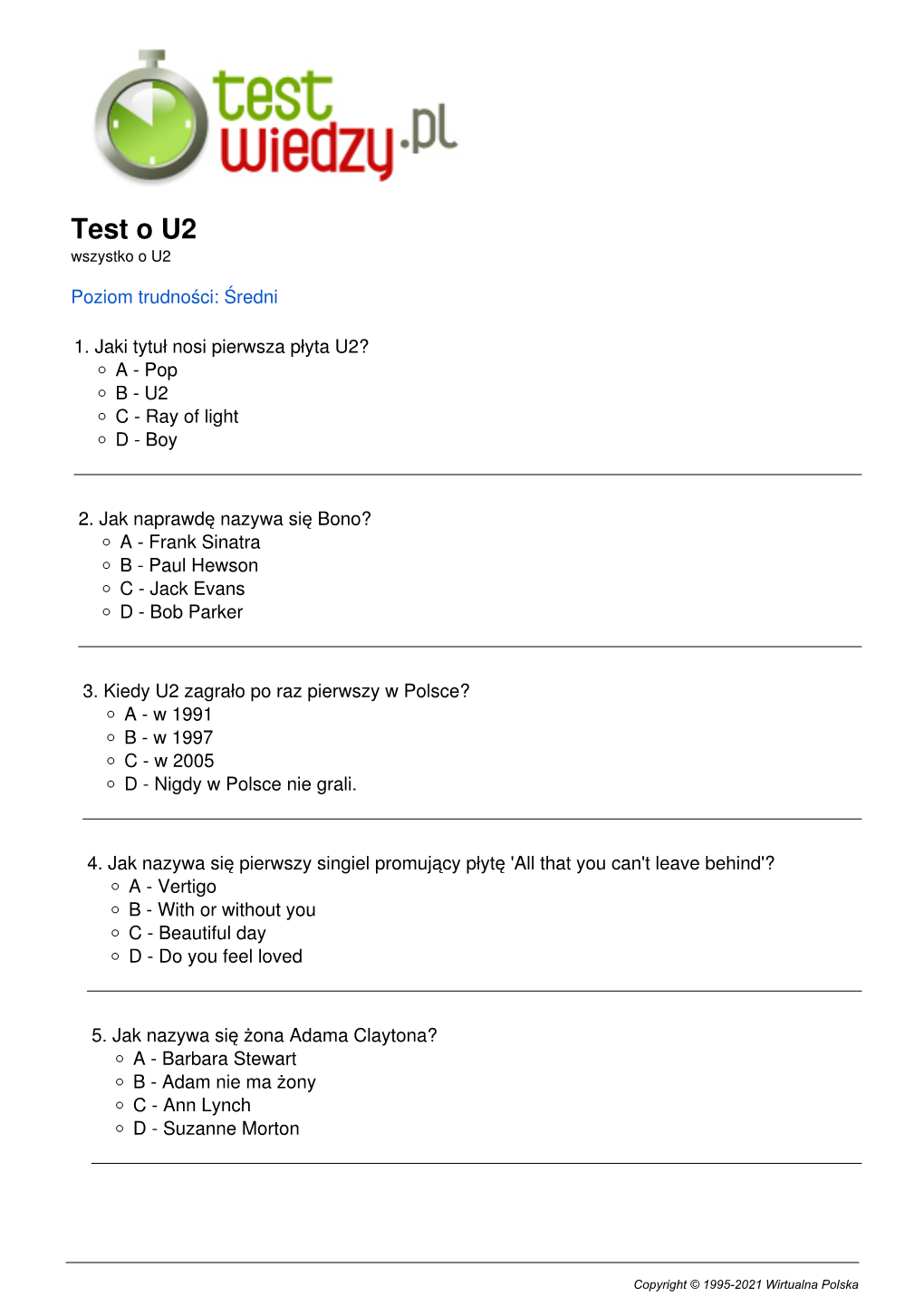 Test O U2 Wszystko O U2