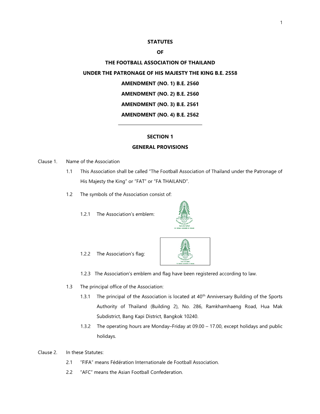 Statutes of the Football Association of Thailand