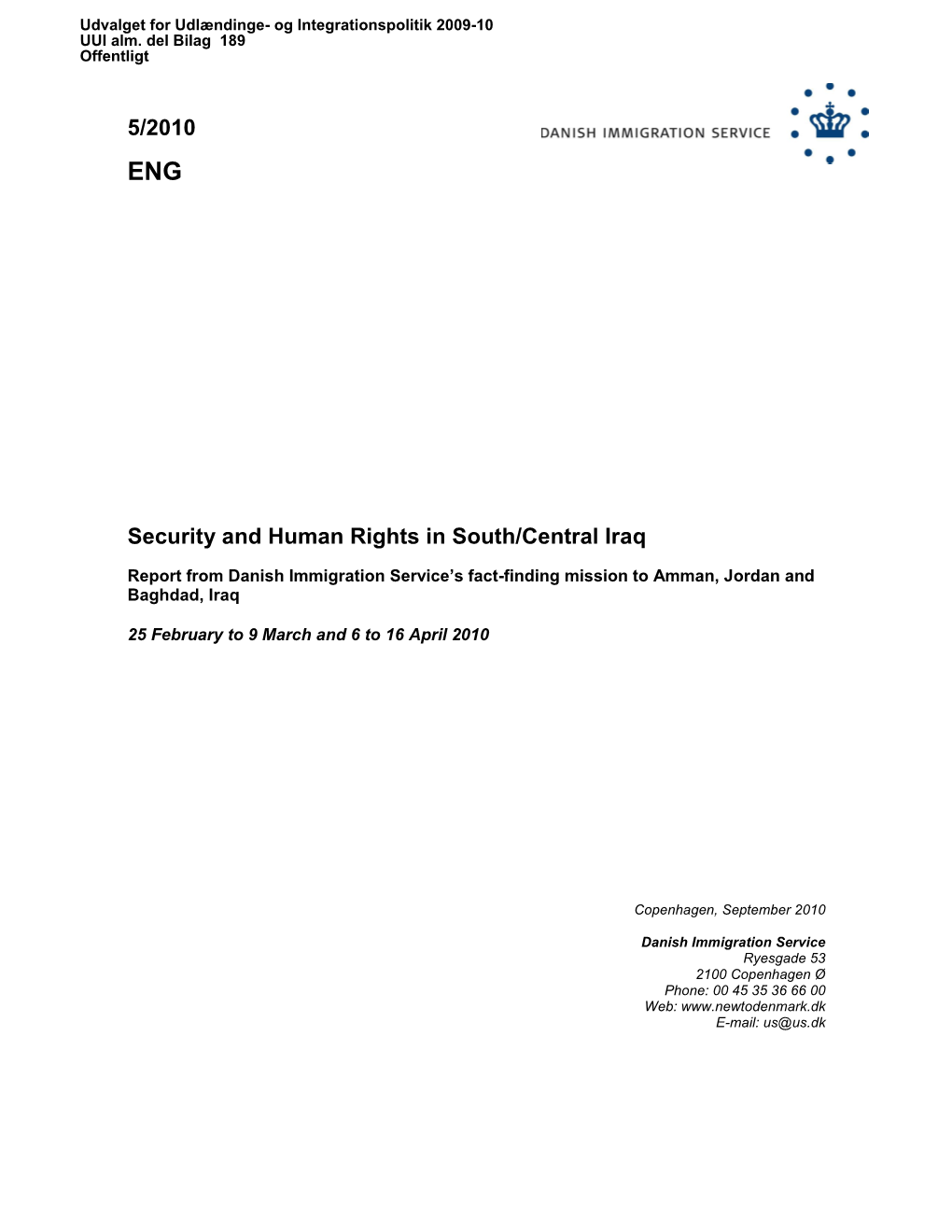 5/2010 Security and Human Rights in South/Central Iraq