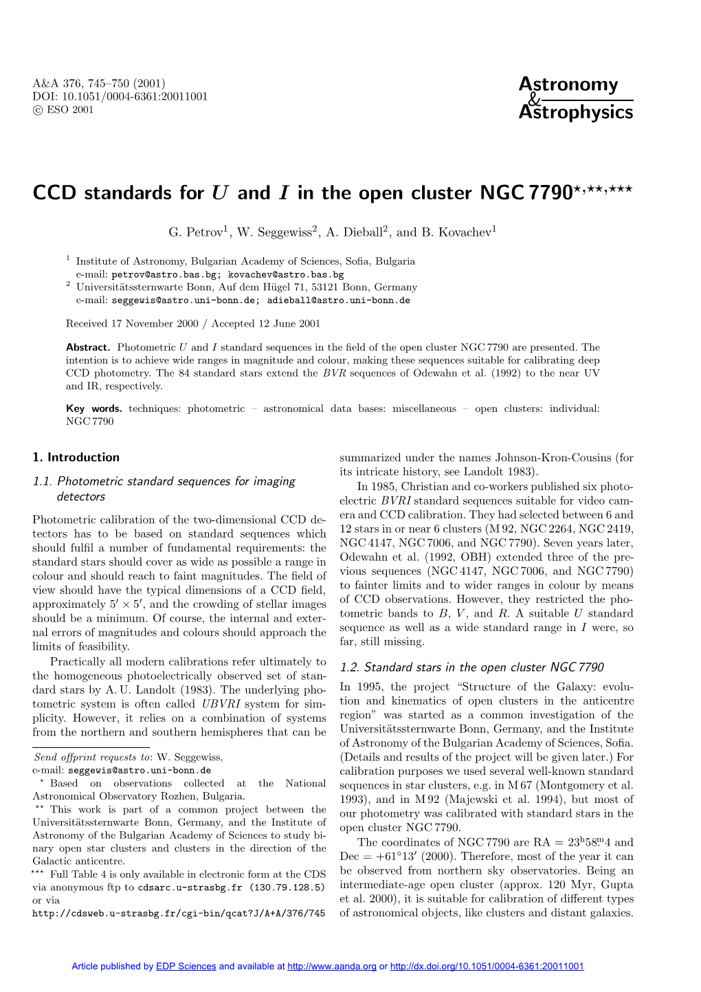 CCD Standards for U and I in the Open Cluster NGC 7790?,??,???