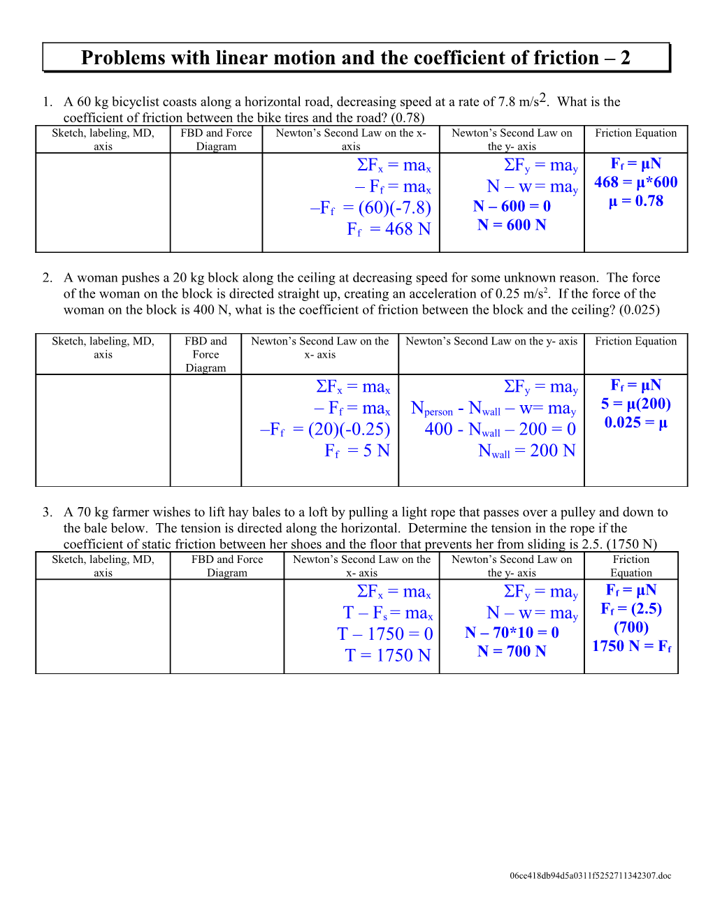 Problems with Linear Motion and the Coefficient of Friction 2