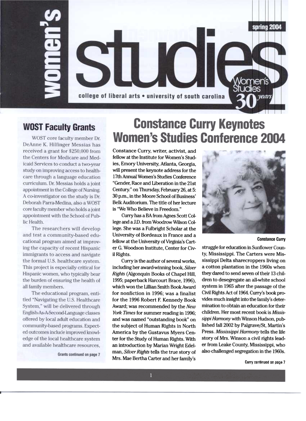 Constance Curry, Writer, Activist, and Fellow at the Institute for Women's