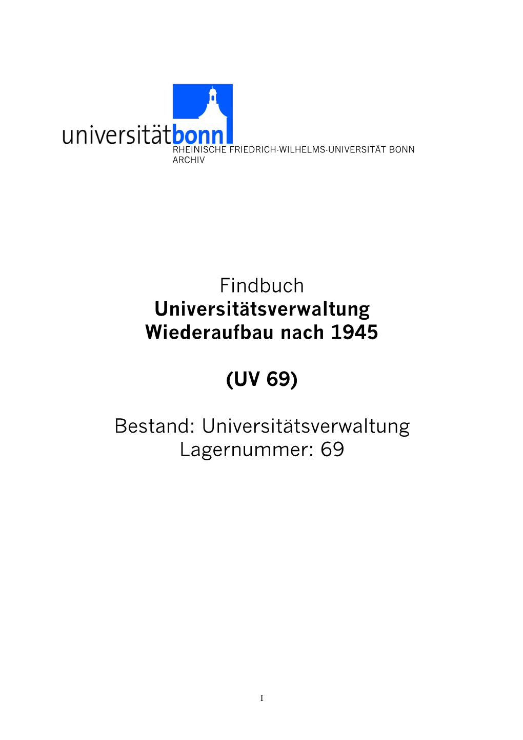 Findbuch Universitätsverwaltung Wiederaufbau Nach 1945