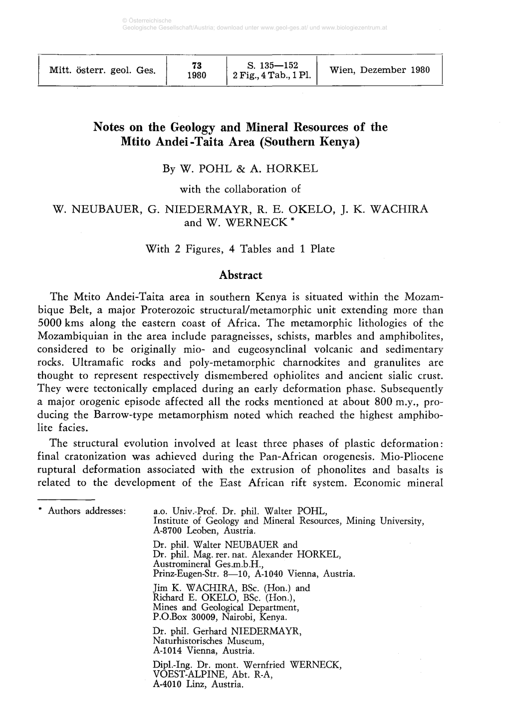 Notes on the Geology and Mineral Resources of the Mtito Andei-Taita Area (Southern Kenya)