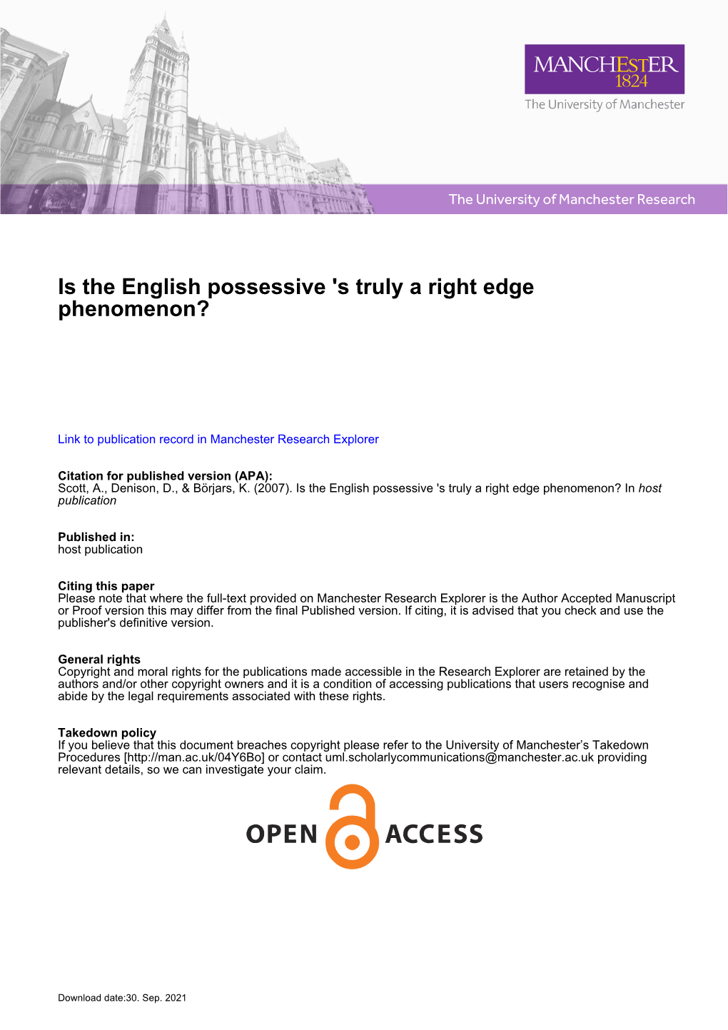 Is the English Possessive 'S Truly a Right Edge Phenomenon?