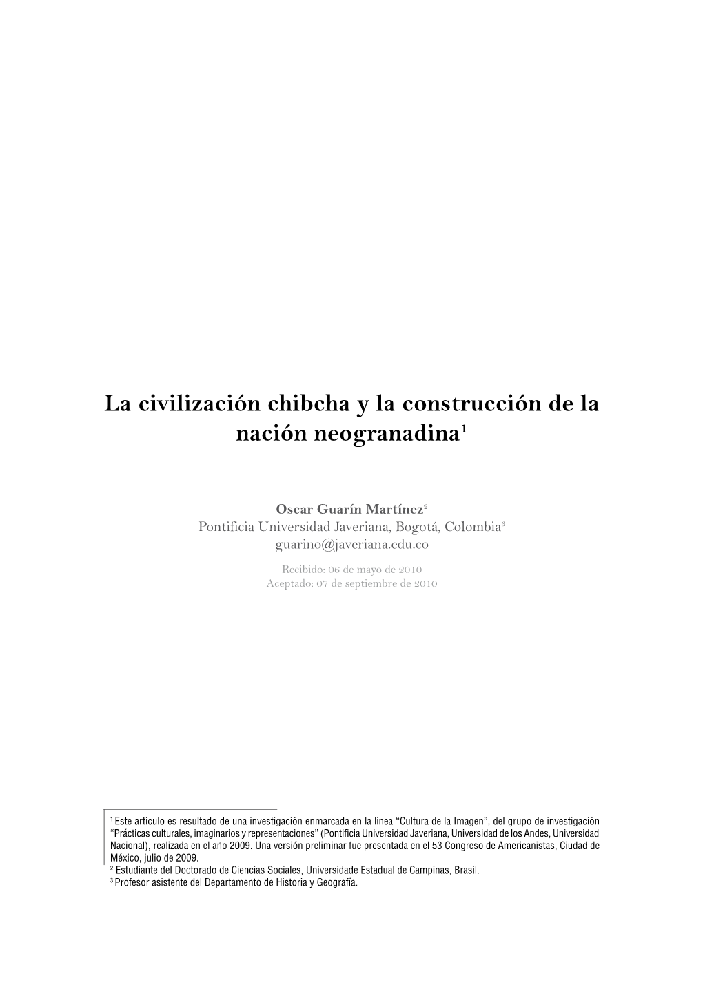 La Civilización Chibcha Y La Construcción De La Nación Neogranadina1