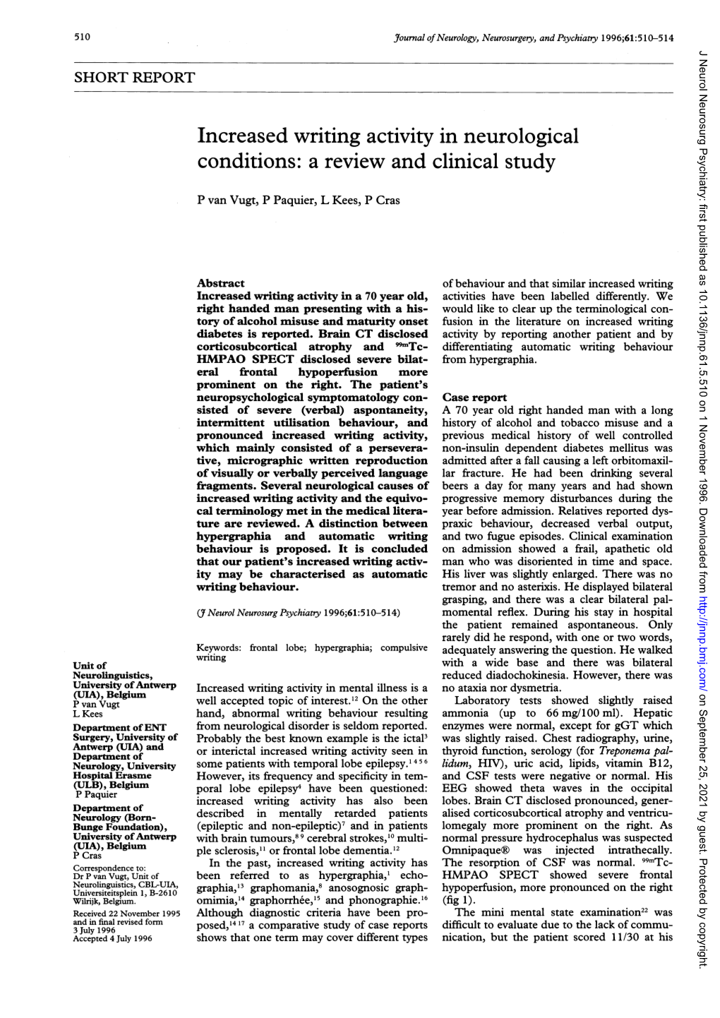 Increased Writing Activity Inneurological Conditions: a Review