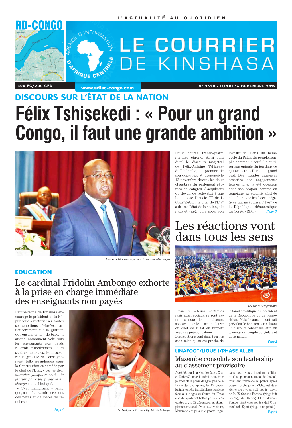 Félix Tshisekedi : « Pour Un Grand Congo, Il Faut Une Grande Ambition »