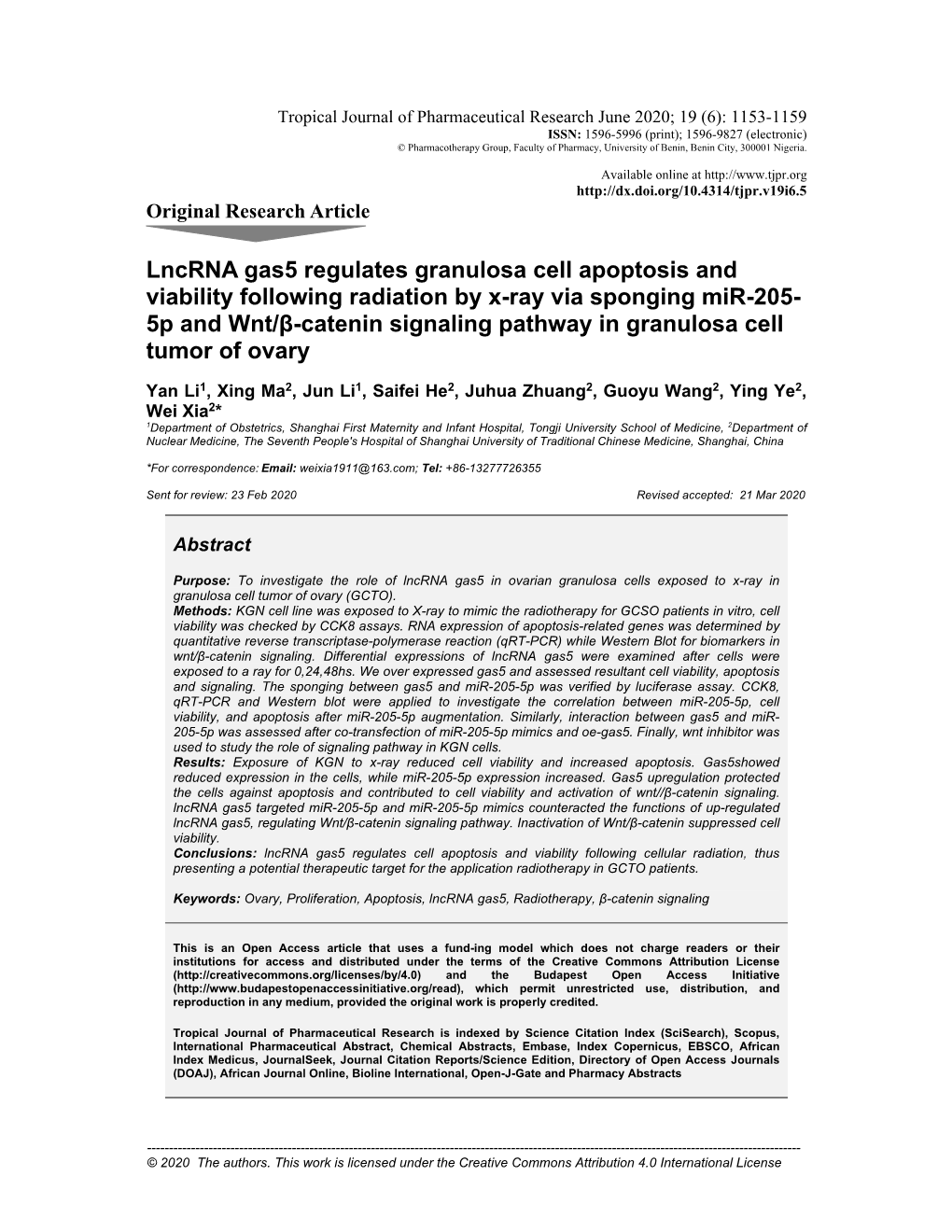 Lncrna Gas5 Regulates Granulosa Cell Apoptosis and Viability Following