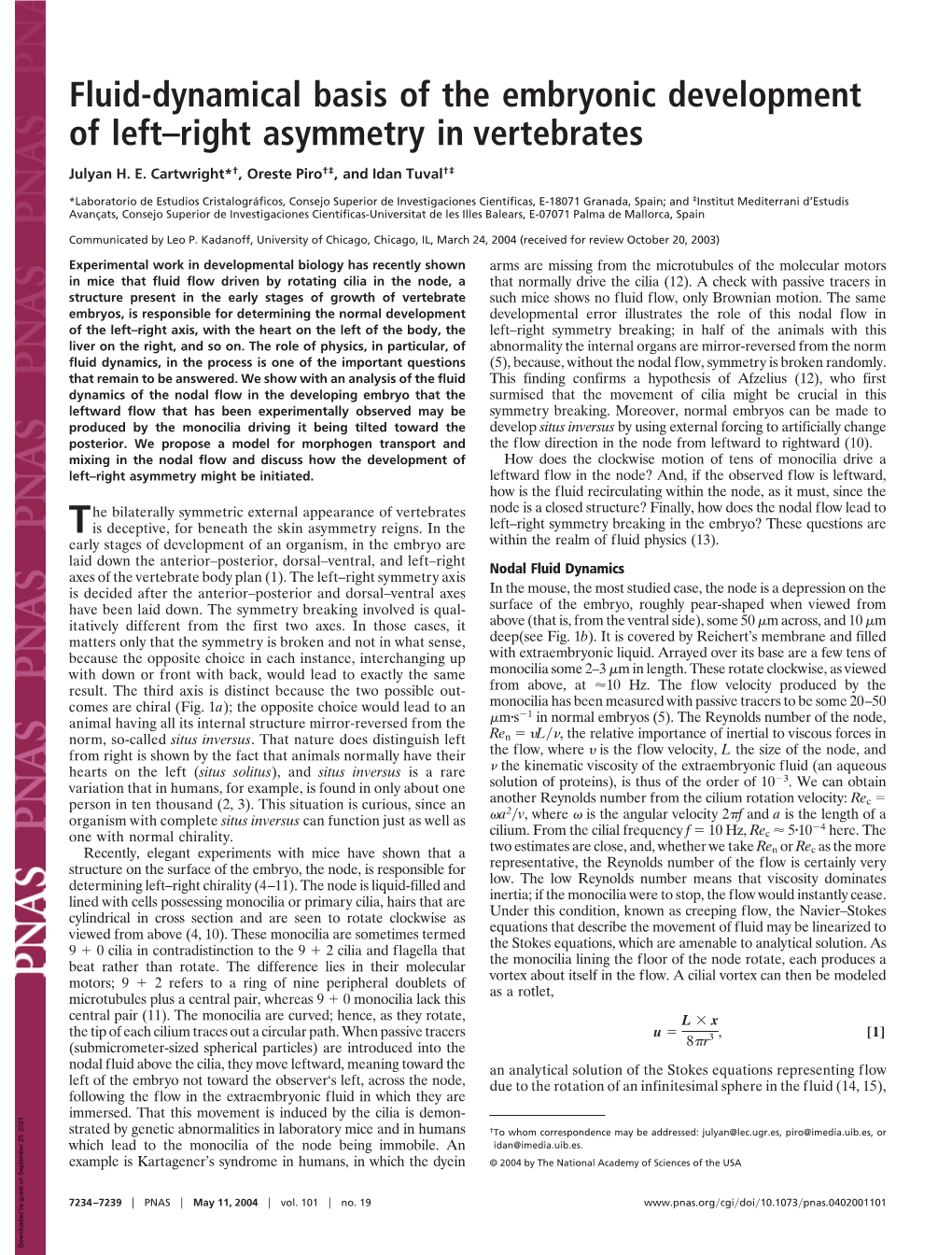 Fluid-Dynamical Basis of the Embryonic Development of Left–Right Asymmetry in Vertebrates