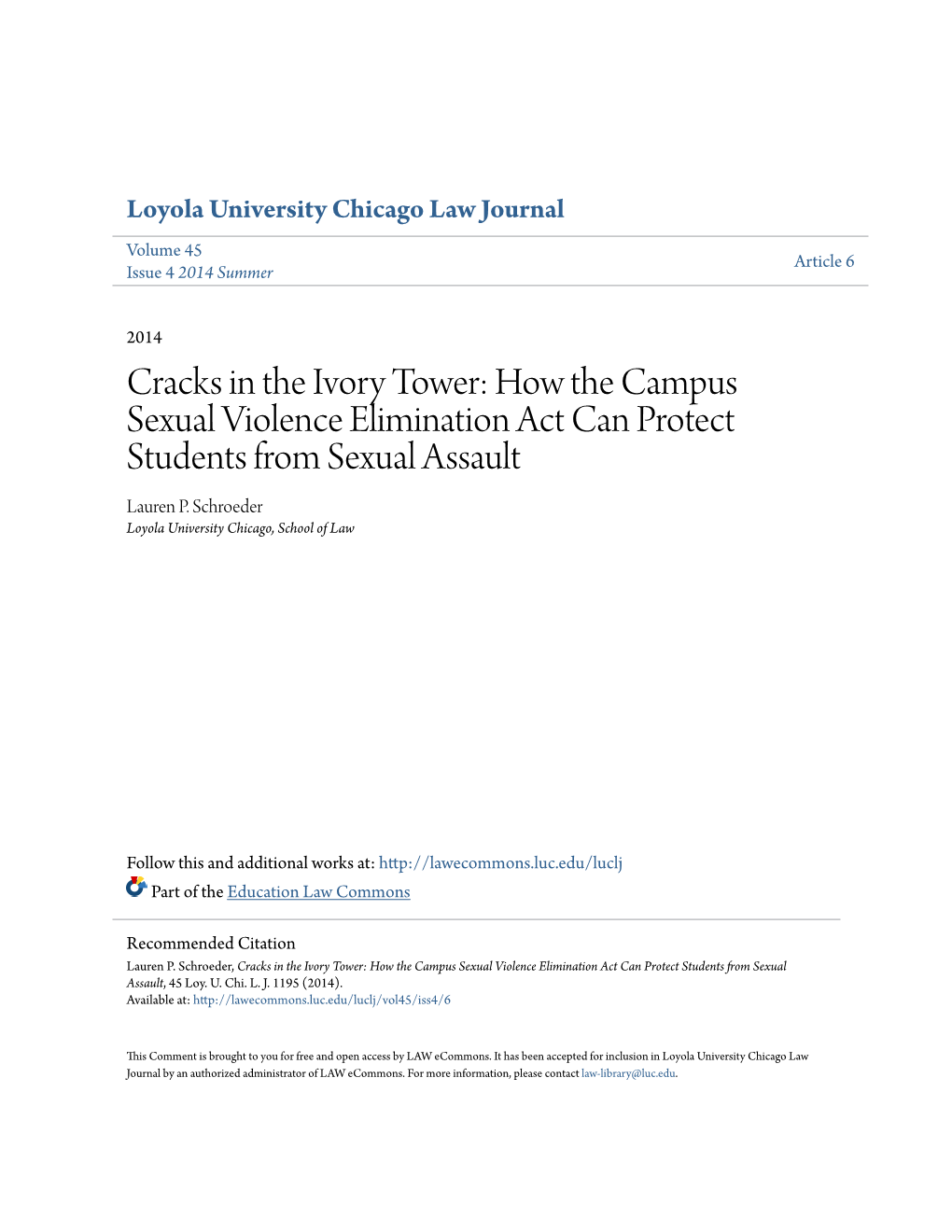 How the Campus Sexual Violence Elimination Act Can Protect Students from Sexual Assault Lauren P