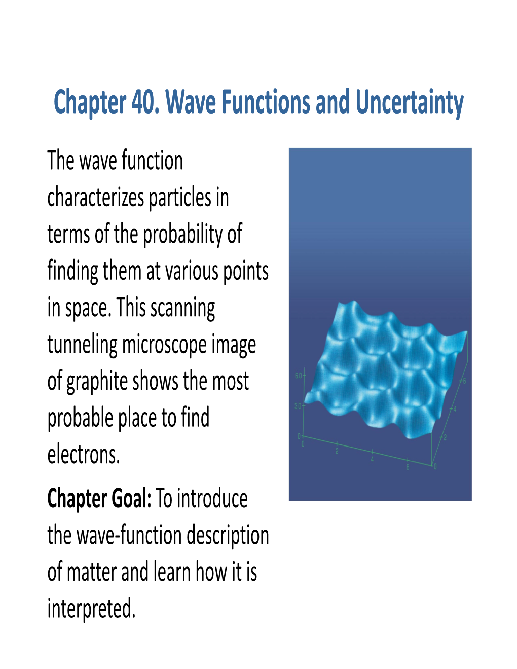 Chapter 40. Wave Functions and Uncertainty the Wave Function Characterizes Particles in Terms of the Probability of Finding Them at Various Points in Space