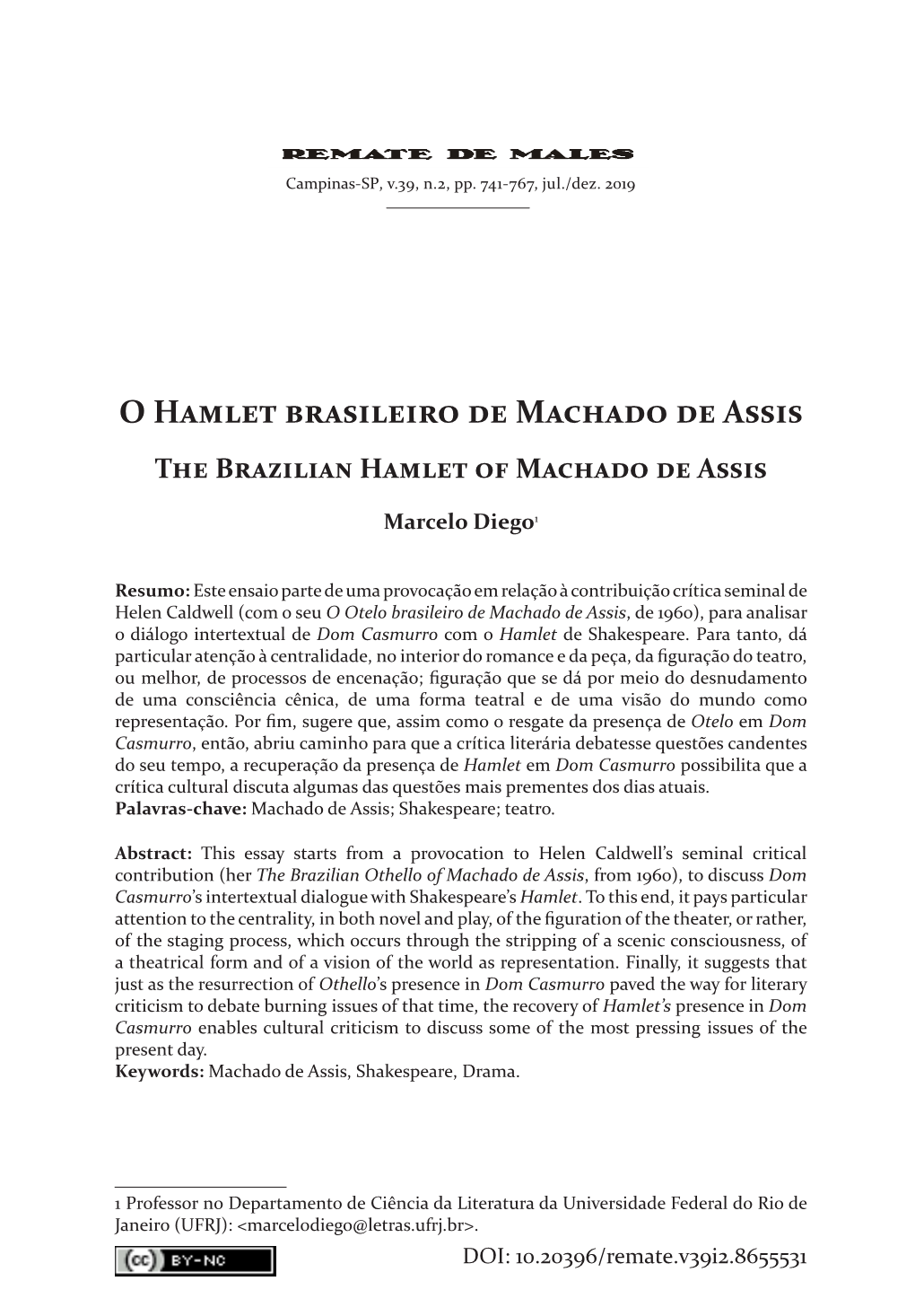 O Hamlet Brasileiro De Machado De Assis the Brazilian Hamlet of Machado De Assis