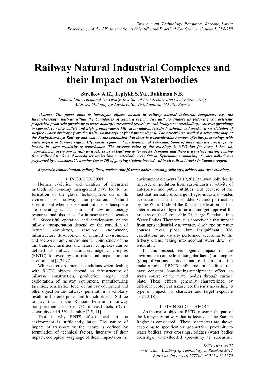 Railway Natural Industrial Complexes and Their Impact on Waterbodies