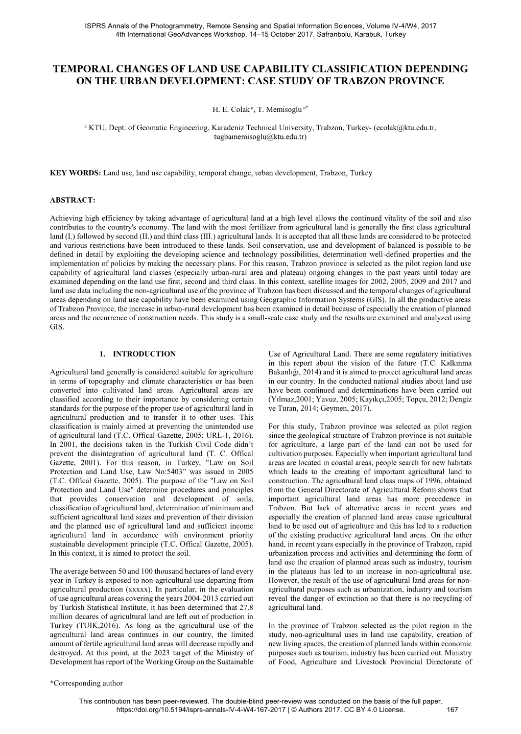 Temporal Changes of Land Use Capability Classification Depending on the Urban Development: Case Study of Trabzon Province