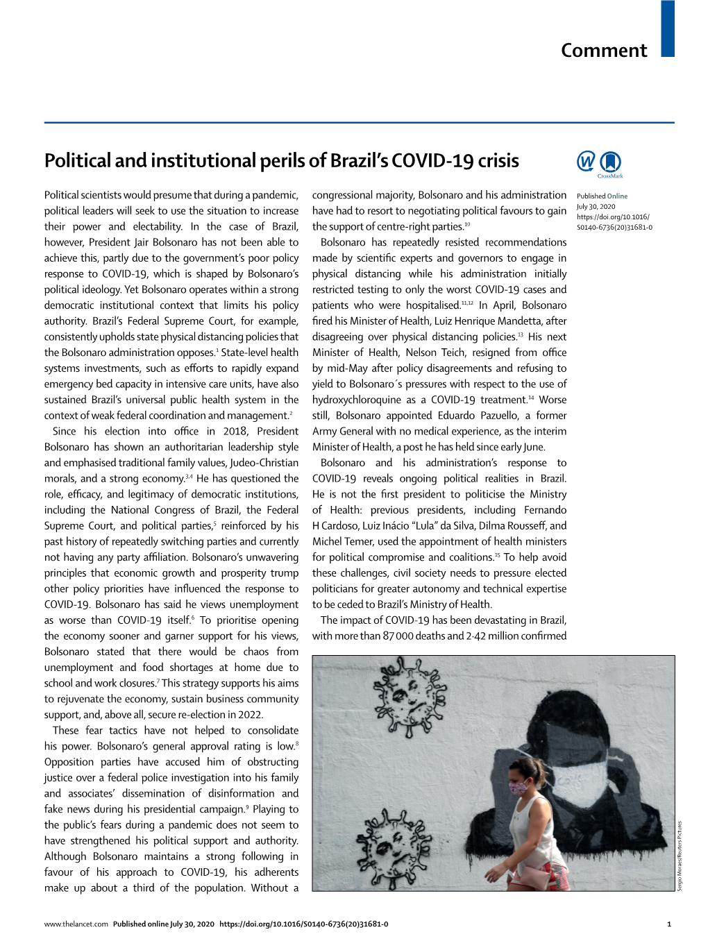 Political and Institutional Perils of Brazil's COVID-19 Crisis