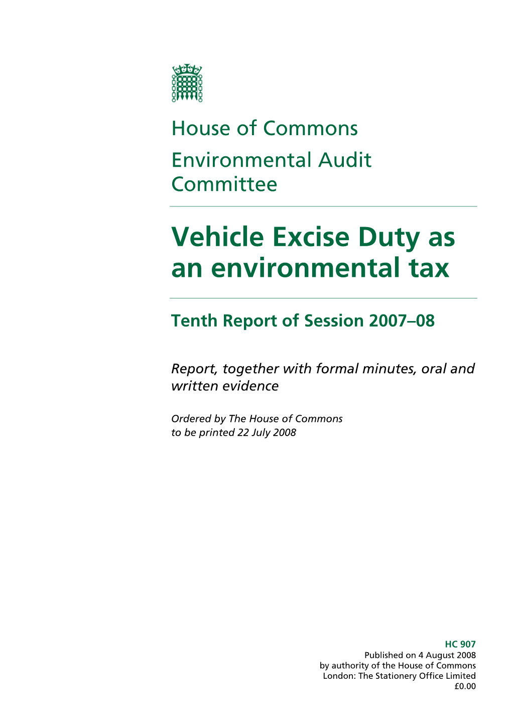 Vehicle Excise Duty As an Environmental Tax