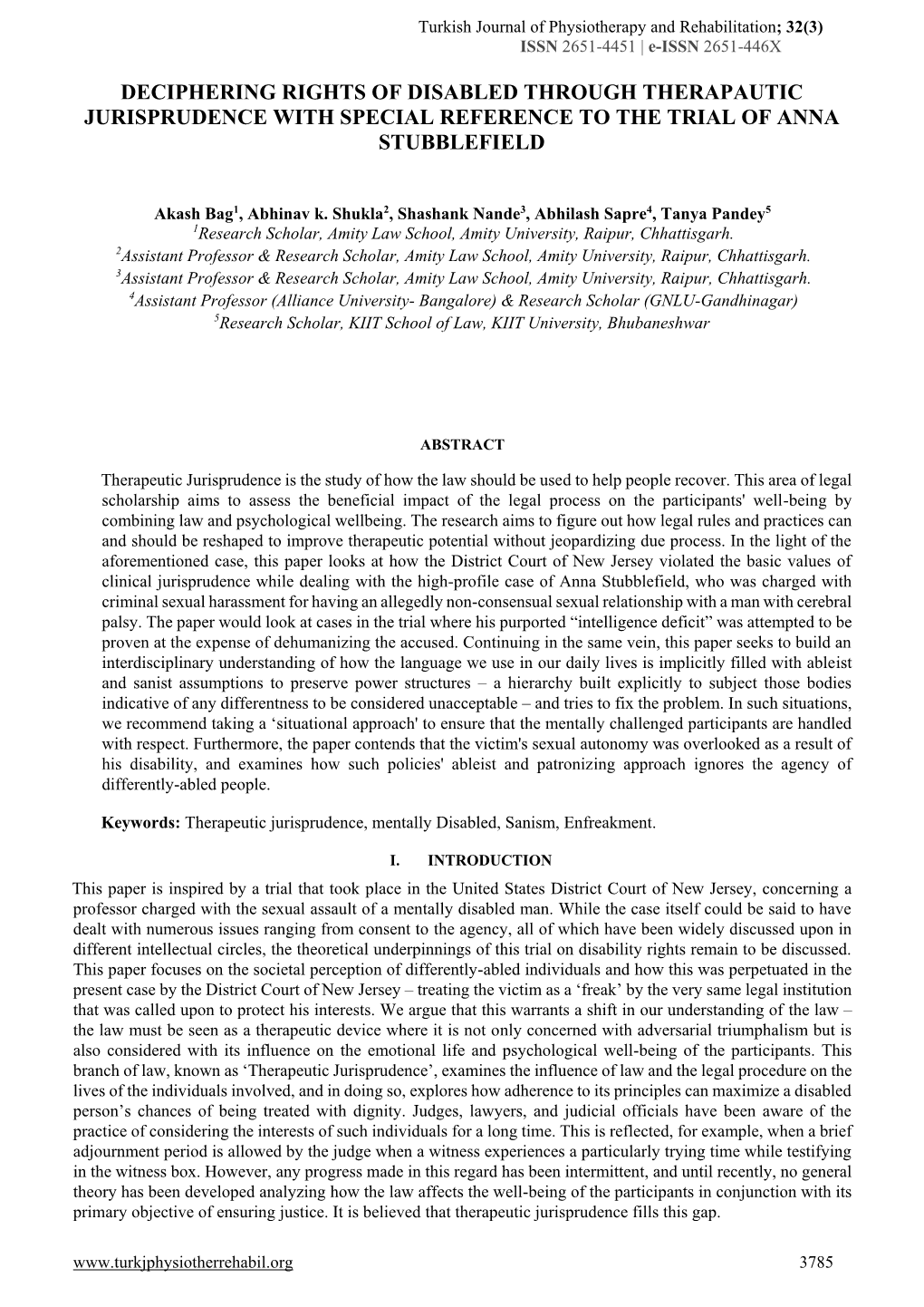 Deciphering Rights of Disabled Through Therapautic Jurisprudence with Special Reference to the Trial of Anna Stubblefield