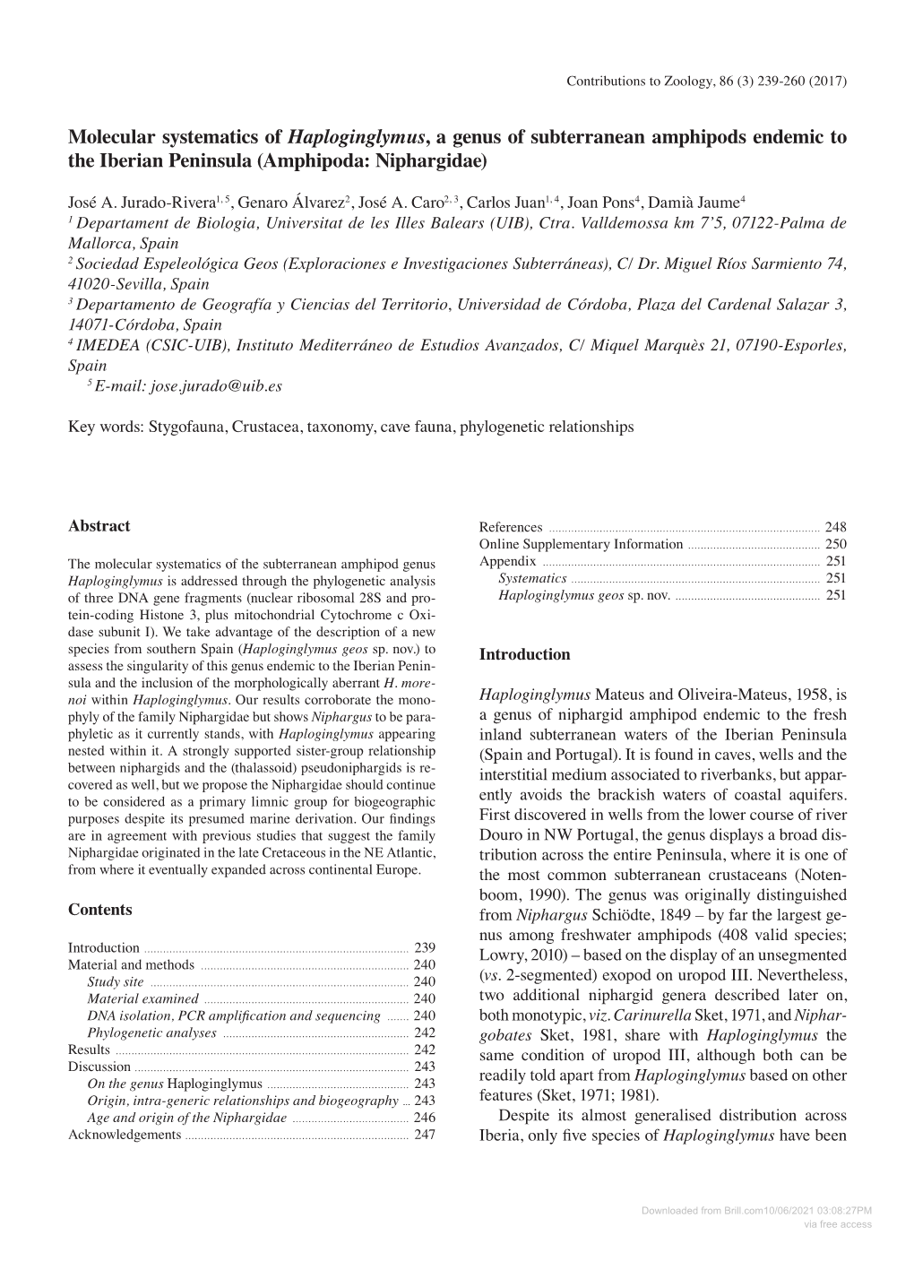 Downloaded from Brill.Com10/06/2021 03:08:27PM Via Free Access 240 Jurado-Rivera Et Al