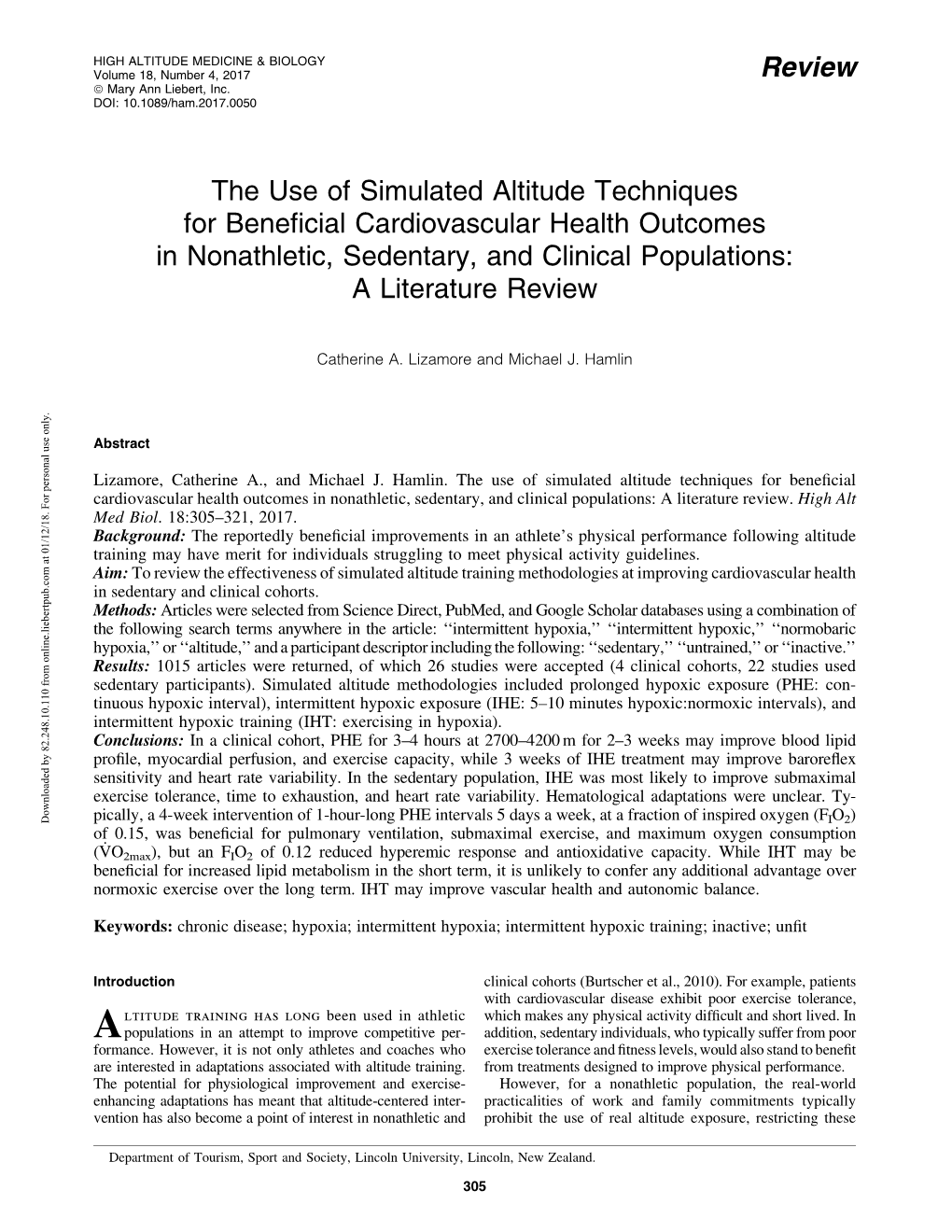 Review the Use of Simulated Altitude Techniques for Beneficial