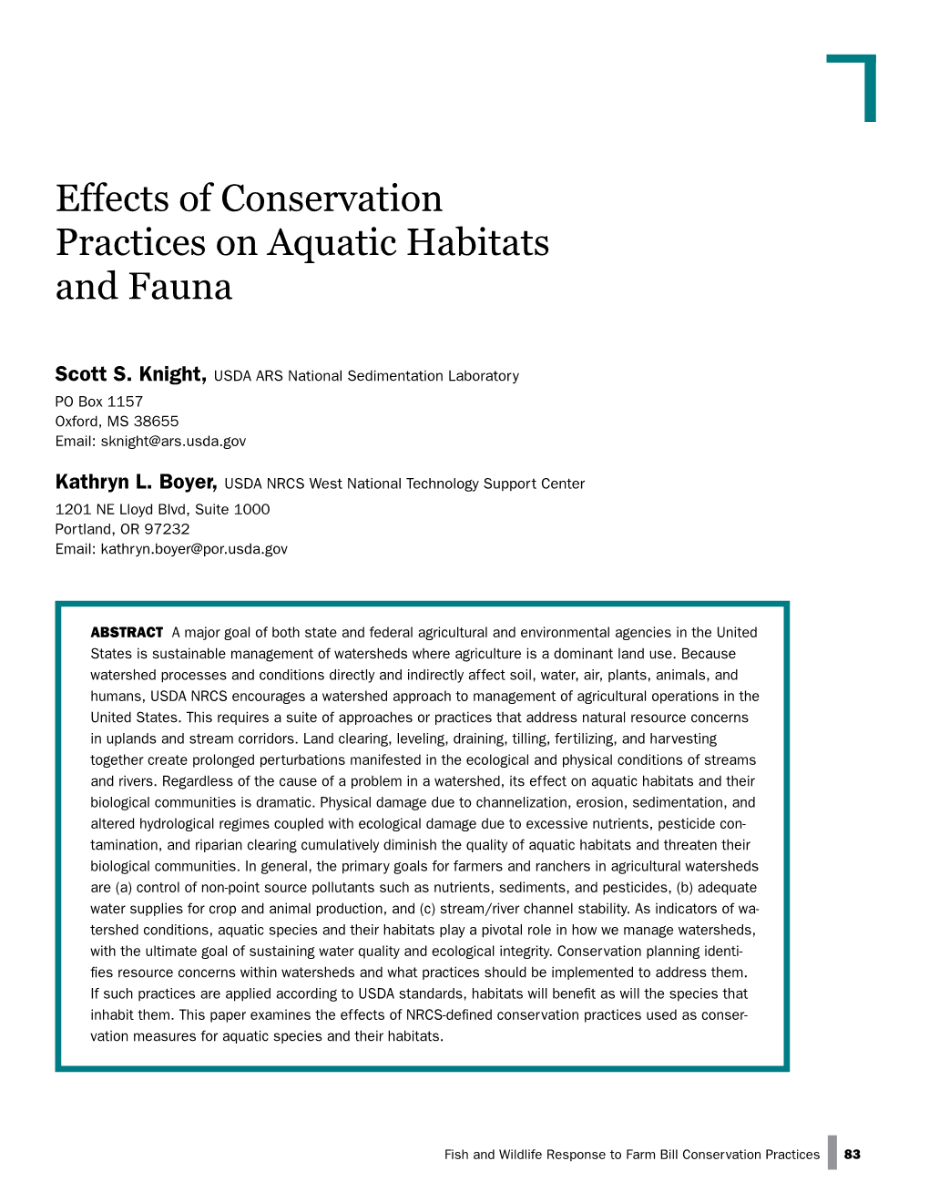 Effects of Conservation Practices on Aquatic Habitats and Fauna