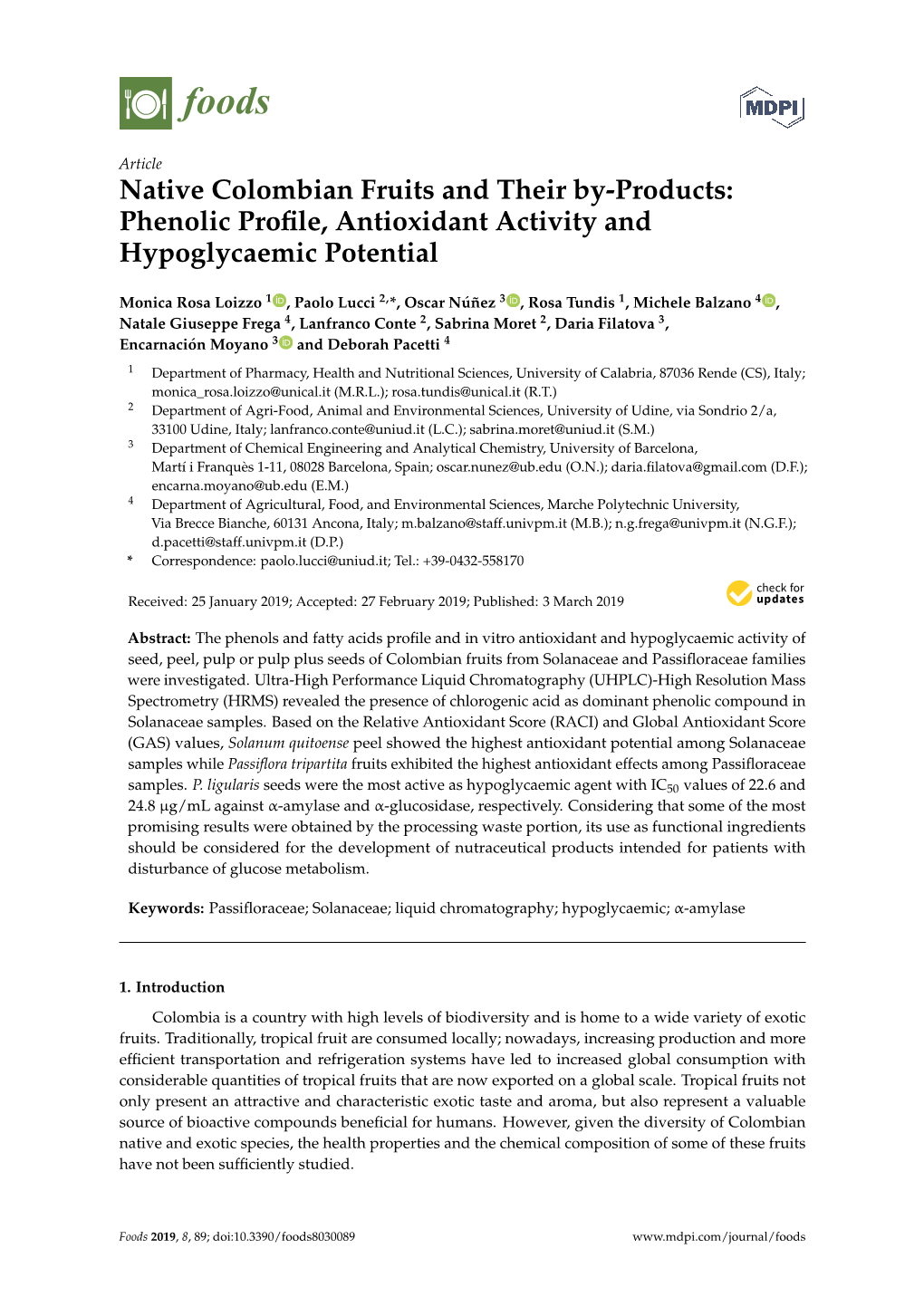 Phenolic Profile, Antioxidant Activity and Hypoglycaemic Potential