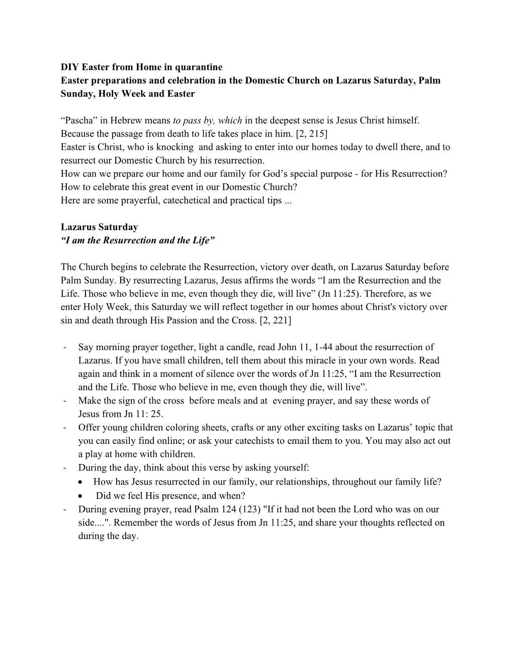 DIY Easter from Home in Quarantine Easter Preparations and Celebration in the Domestic Church on Lazarus Saturday, Palm Sunday, Holy Week and Easter