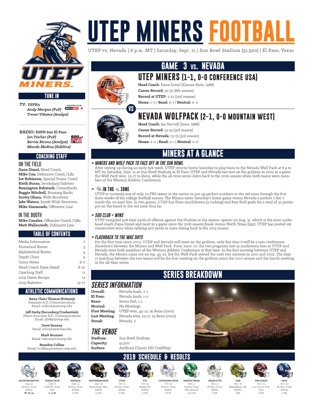 UTEP MINERS FOOTBALL UTEP Vs