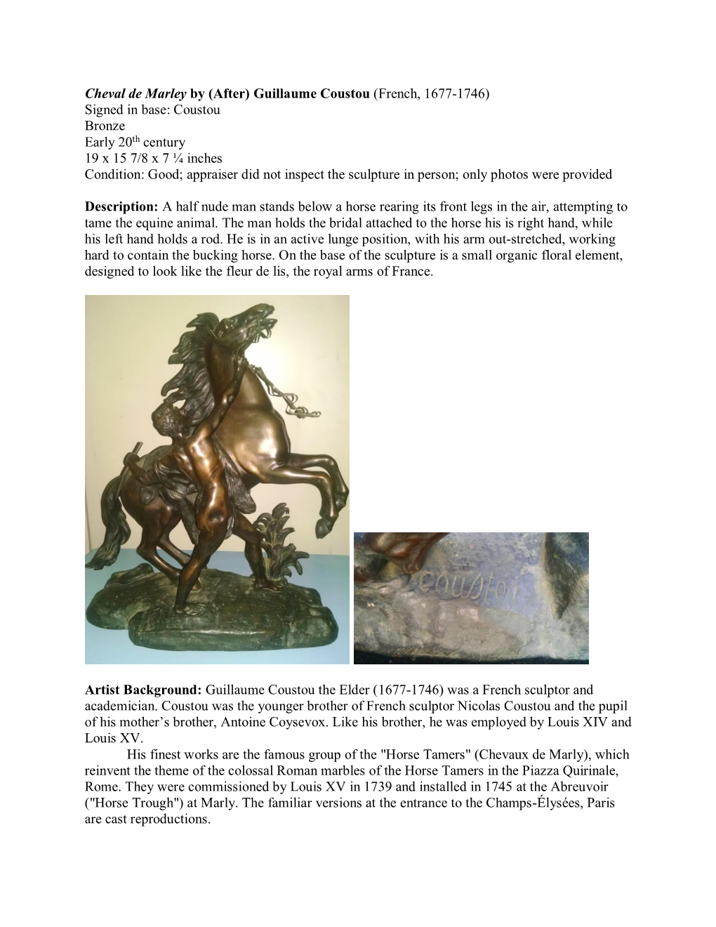 Cheval De Marley by (After) Guillaume Coustou (French, 1677-1746