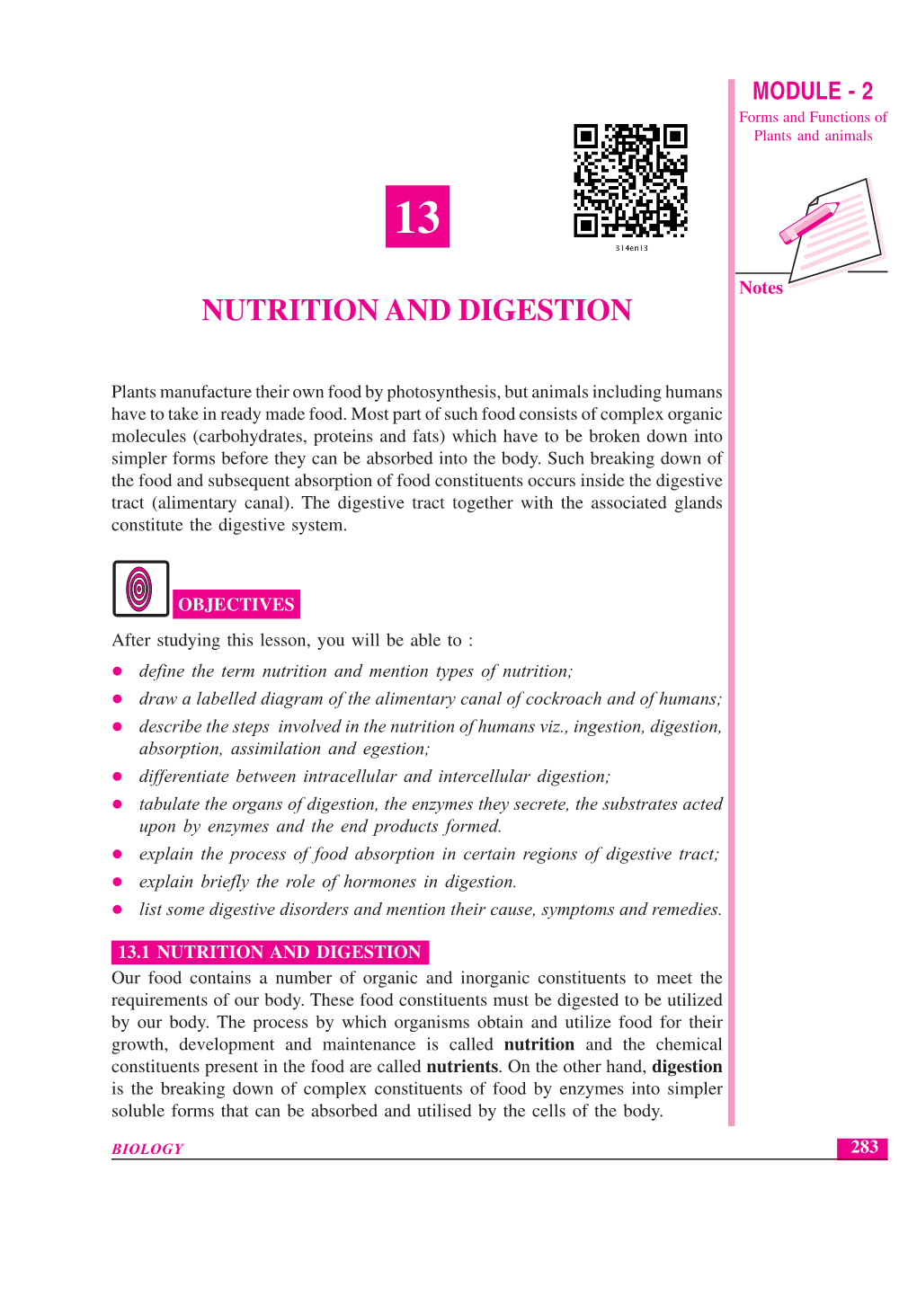 Nutrition and Digestion MODULE - 2 Forms and Functions of Plants and Animals