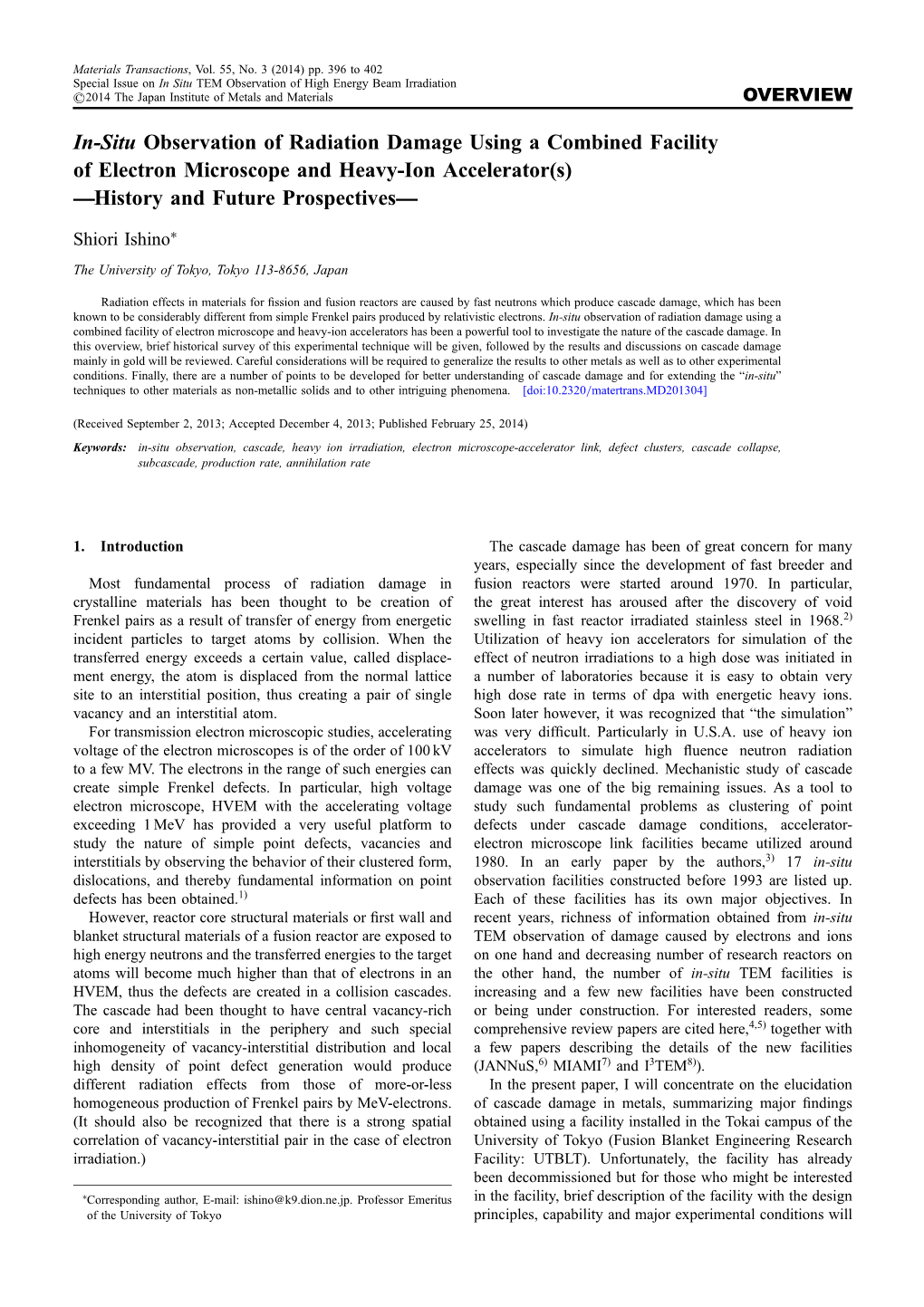 In-Situ Observation of Radiation Damage Using a Combined Facility of Electron Microscope and Heavy-Ion Accelerator(S) ®History and Future Prospectives®