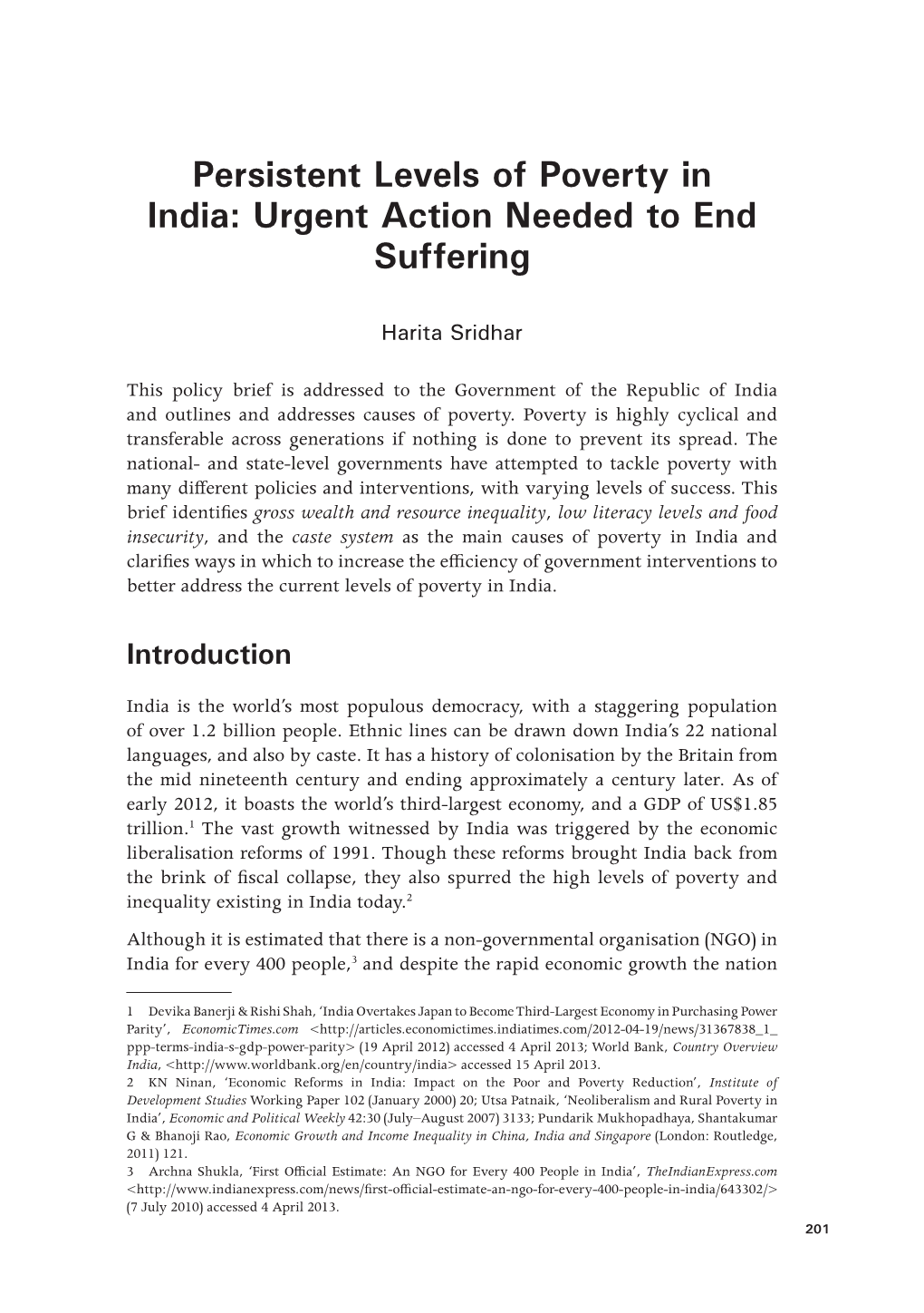 Persistent Levels of Poverty in India: Urgent Action Needed to End Suffering