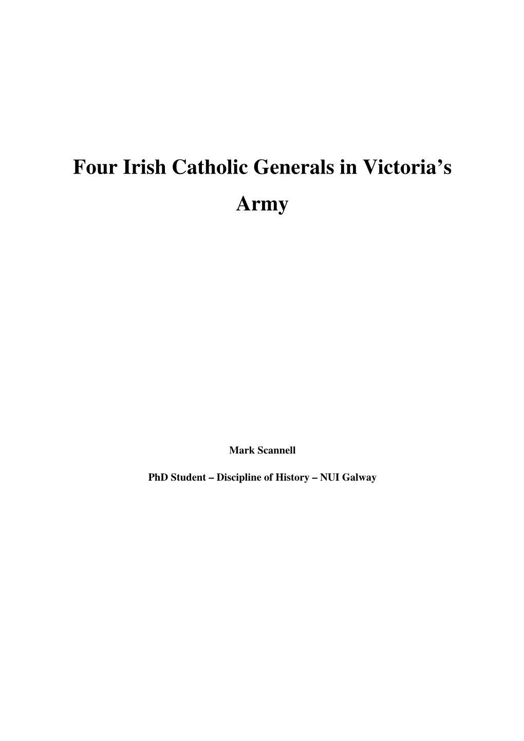 Four Irish Catholic Generals in Victoria's Army