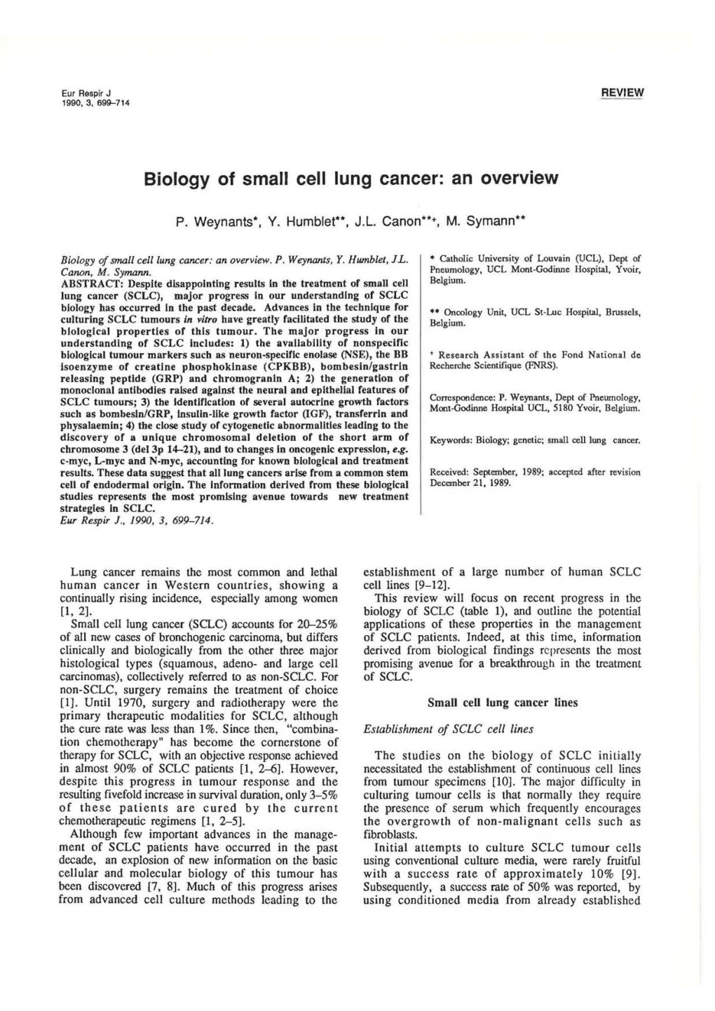 Biology of Small Cell Lung Cancer: an Overview