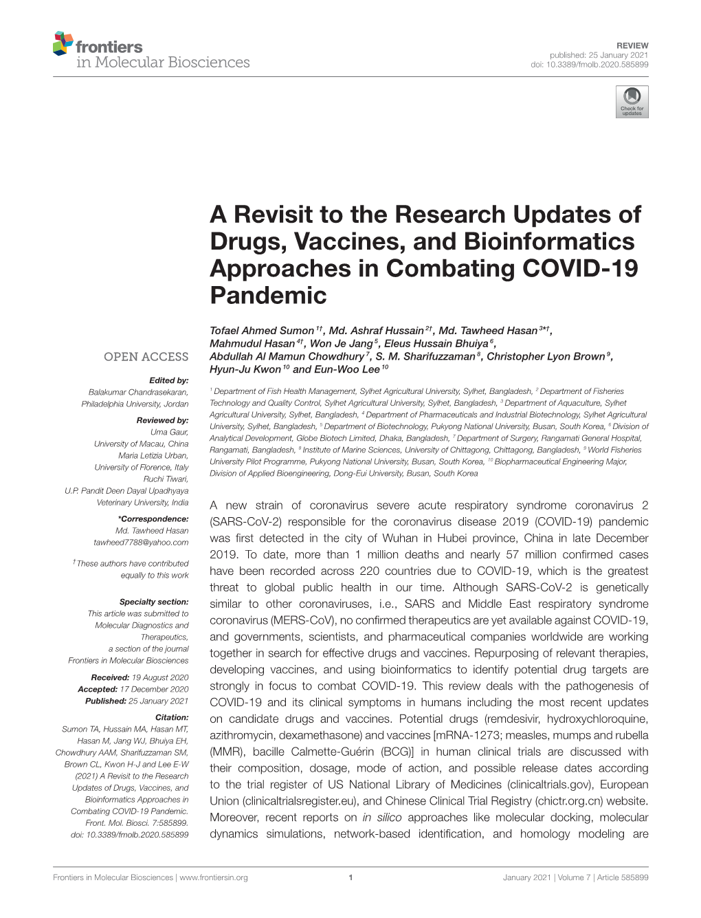 A Revisit to the Research Updates of Drugs, Vaccines, and Bioinformatics Approaches in Combating COVID-19 Pandemic