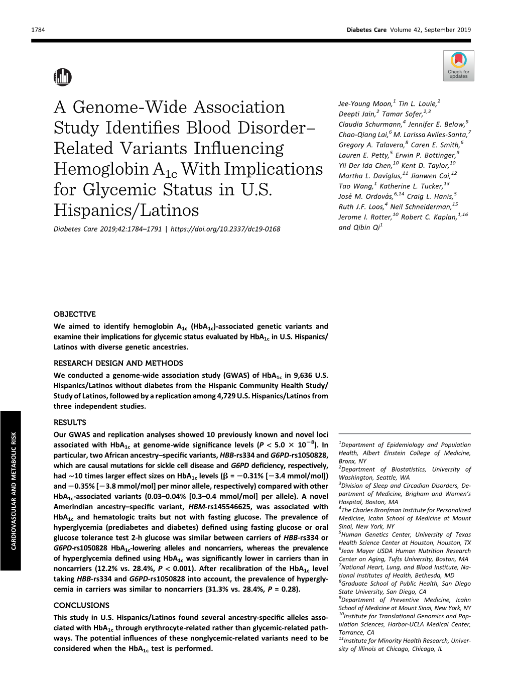 A Genome-Wide Association Study Identifies Blood Disorder–Related