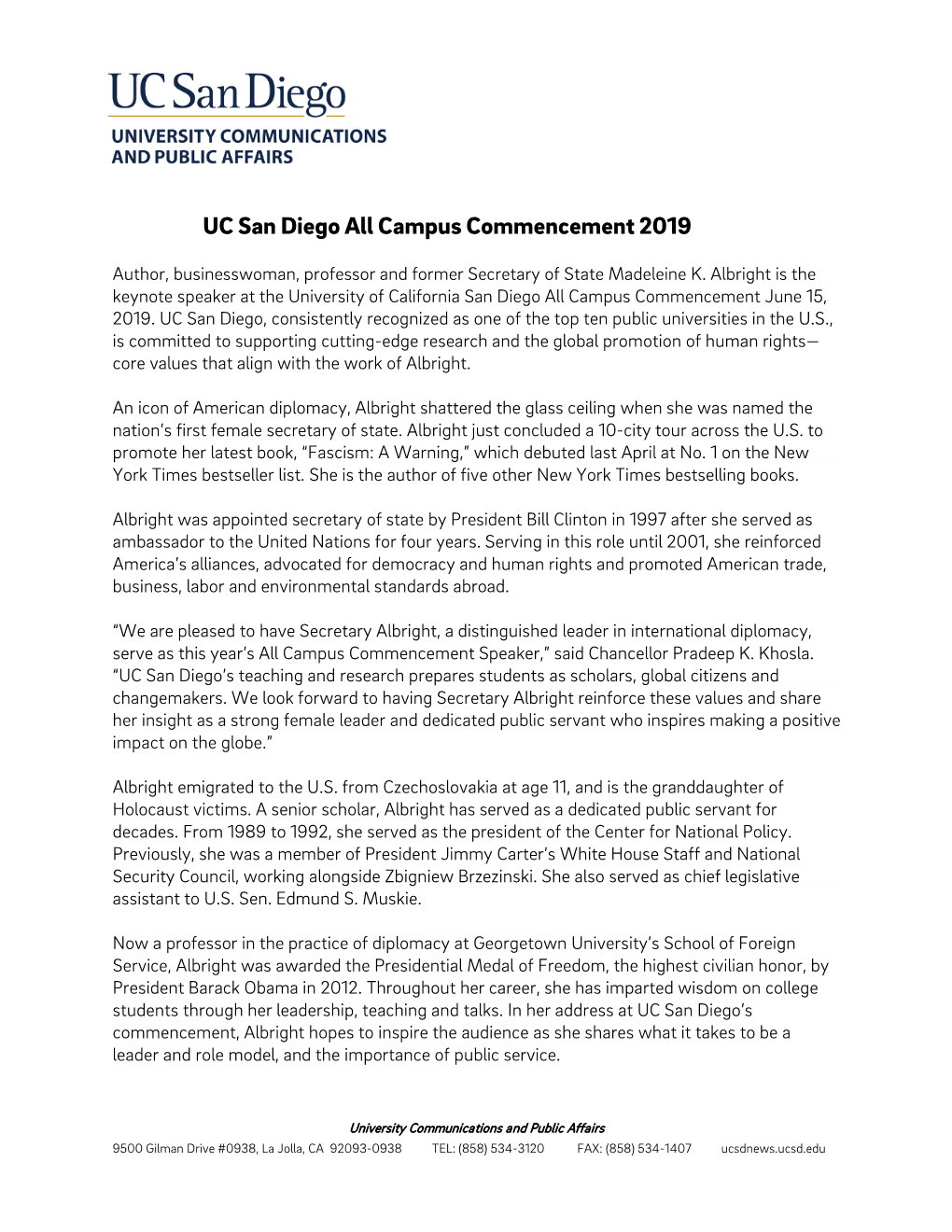 UC San Diego All Campus Commencement 2019