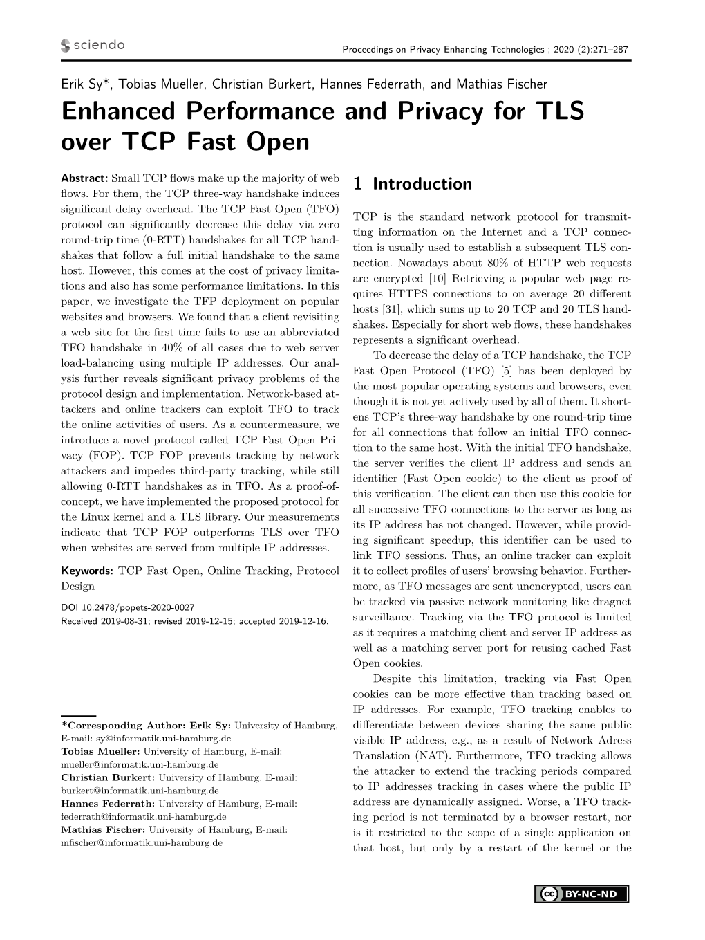 Enhanced Performance and Privacy for TLS Over TCP Fast Open