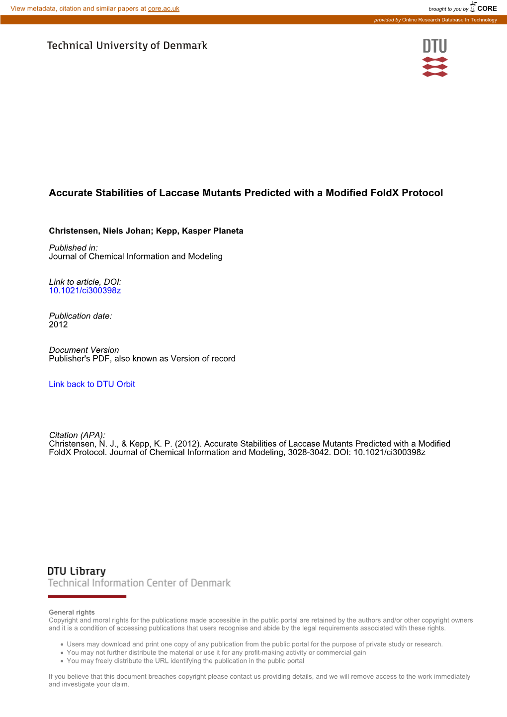 Accurate Stabilities of Laccase Mutants Predicted with a Modified Foldx Protocol