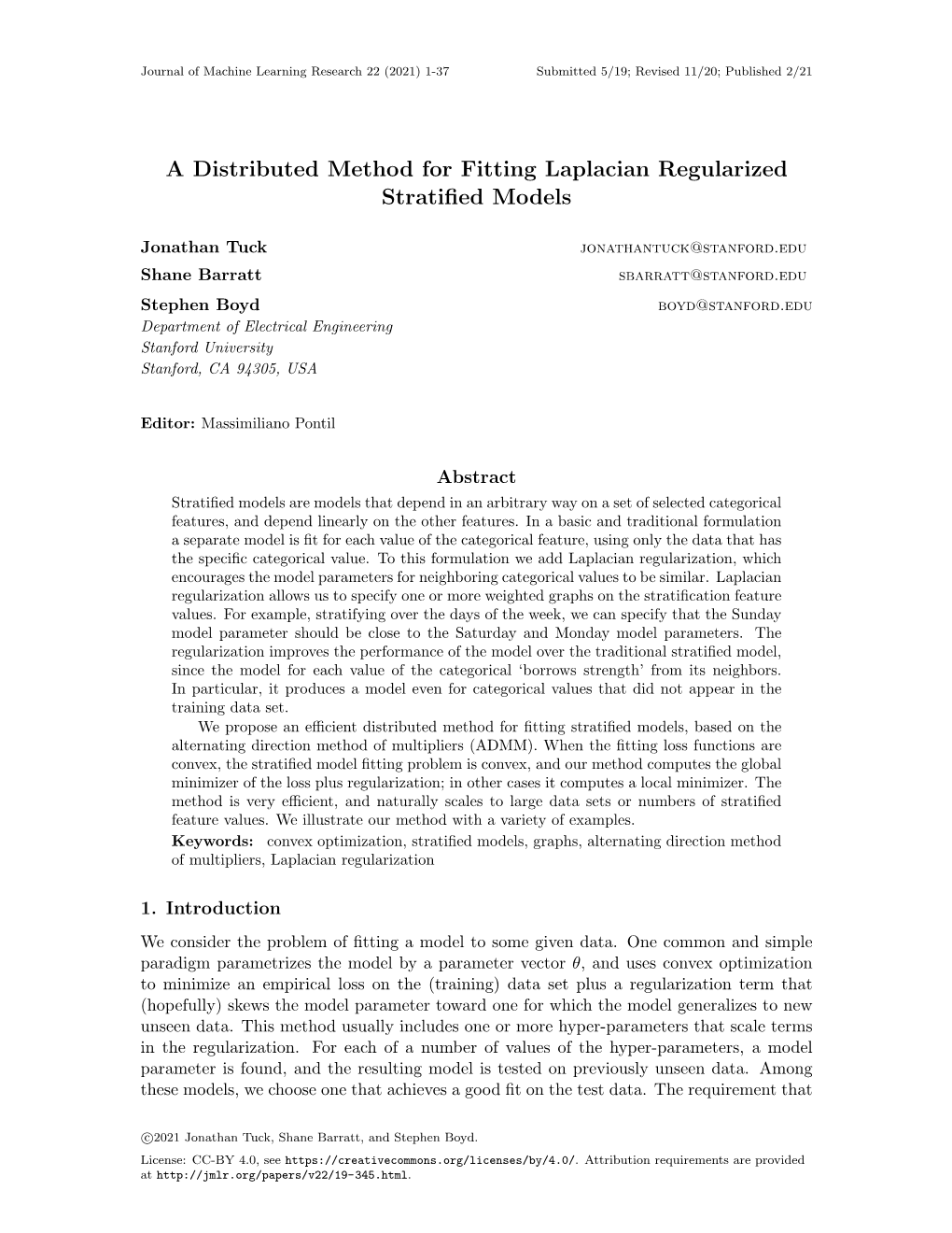 A Distributed Method for Fitting Laplacian Regularized Stratified Models