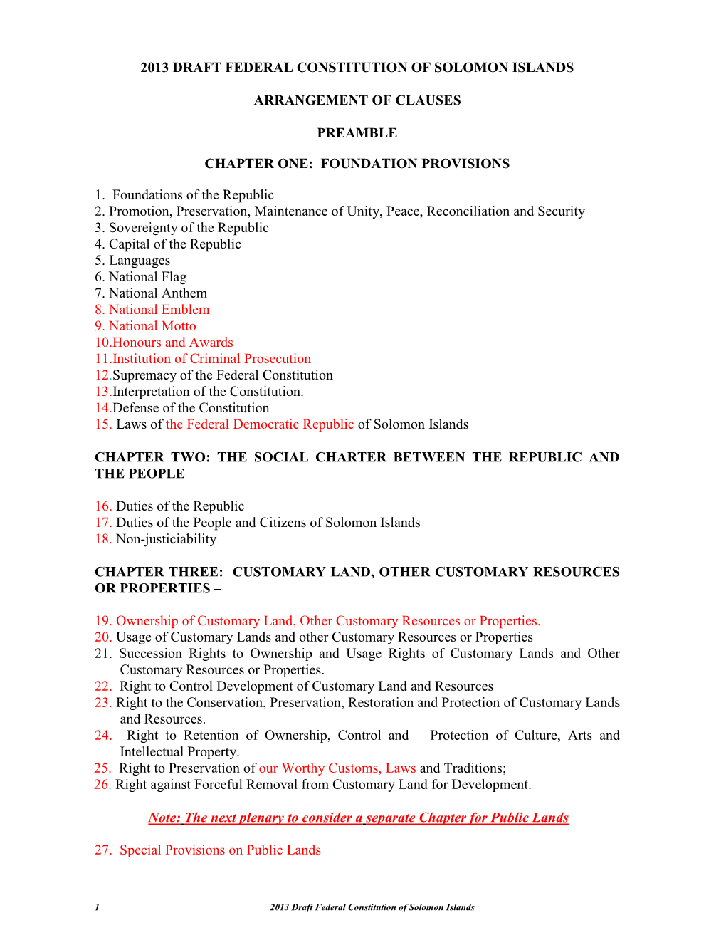 2013 Draft Federal Constitution of Solomon Islands