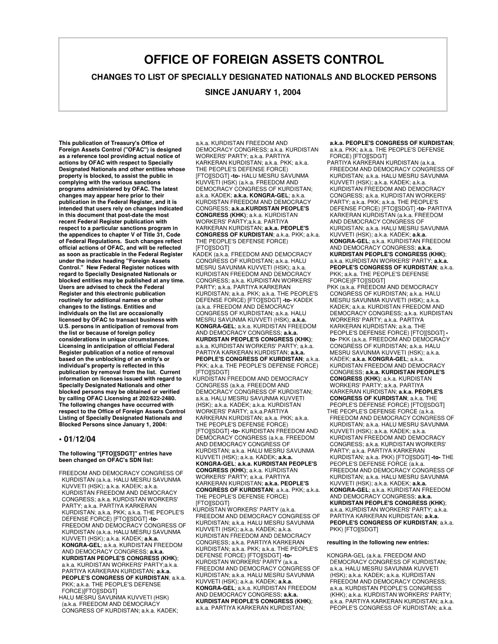 SDN Changes 2004