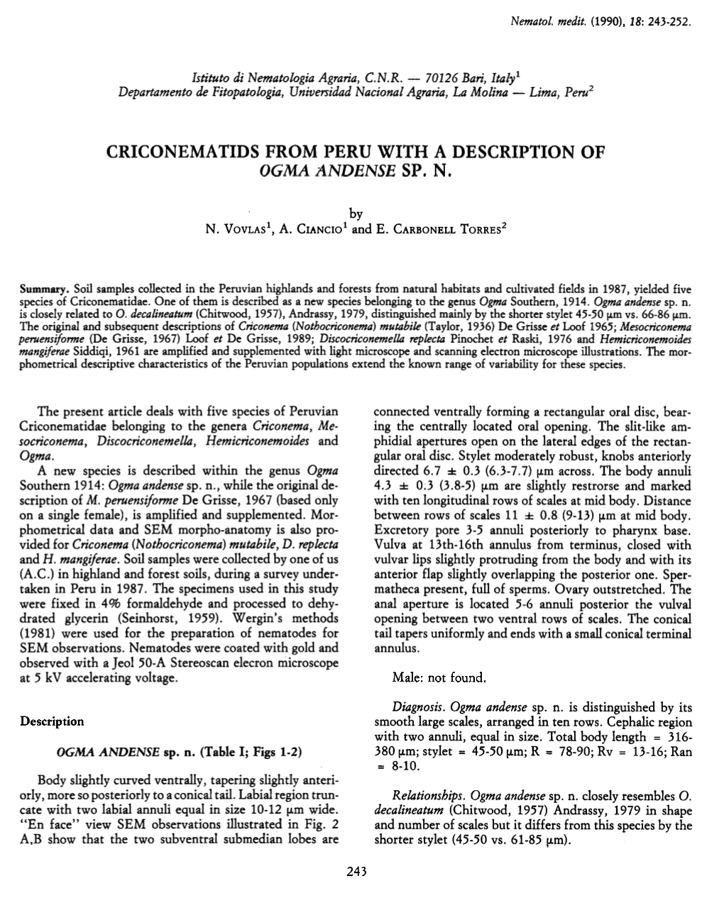 Criconema Tids from Peru with a Description of Ogmaandense Sp