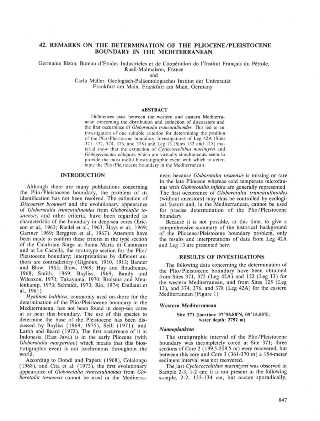 42. Remarks on the Determination of the Pliocene/Pleistocene Boundary in the Mediterranean