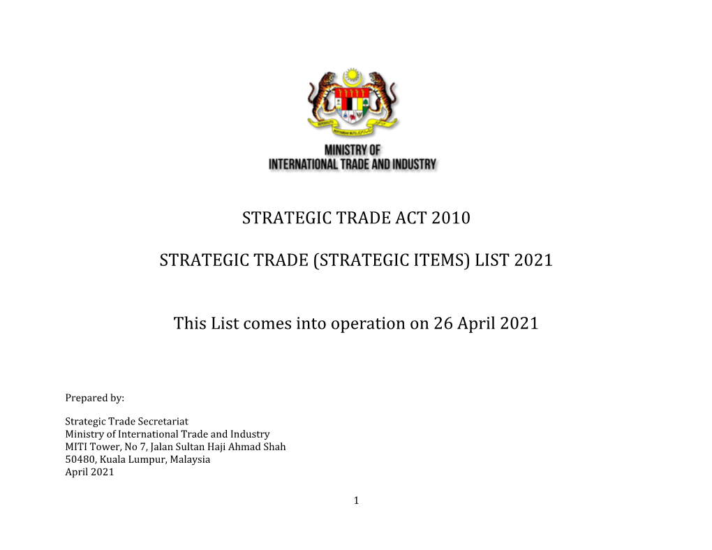 Strategic Trade (Strategic Items) List 2021