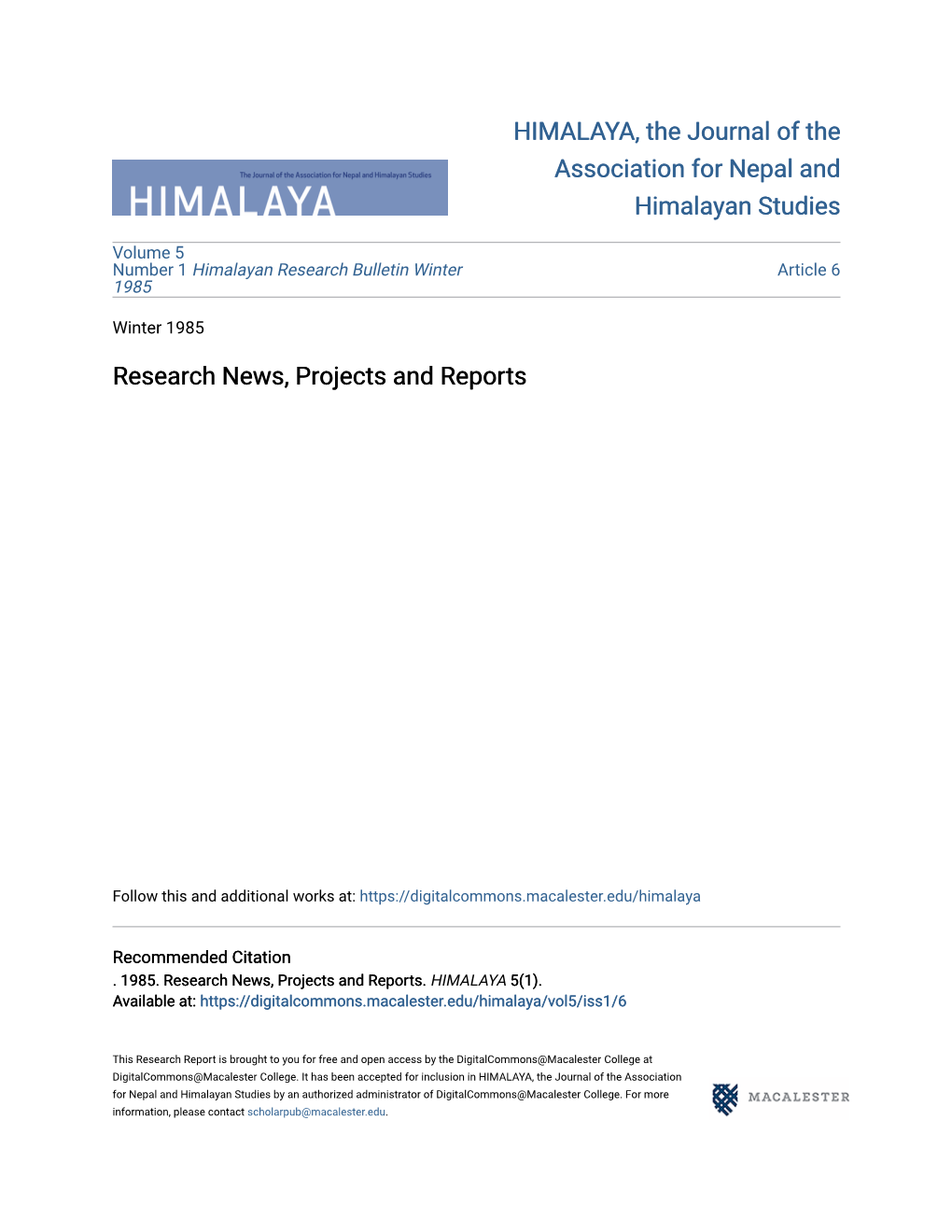 Research News, Projects and Reports